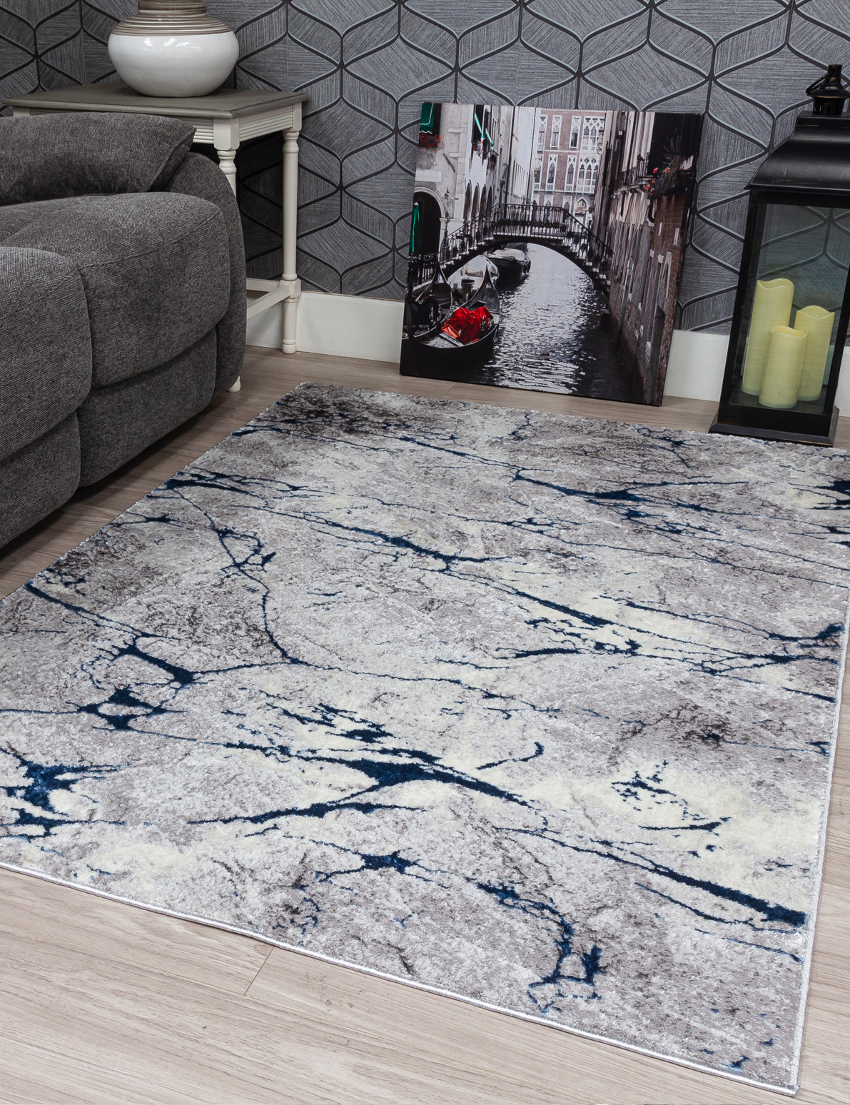Glitz Marble Grey Blue Rugs