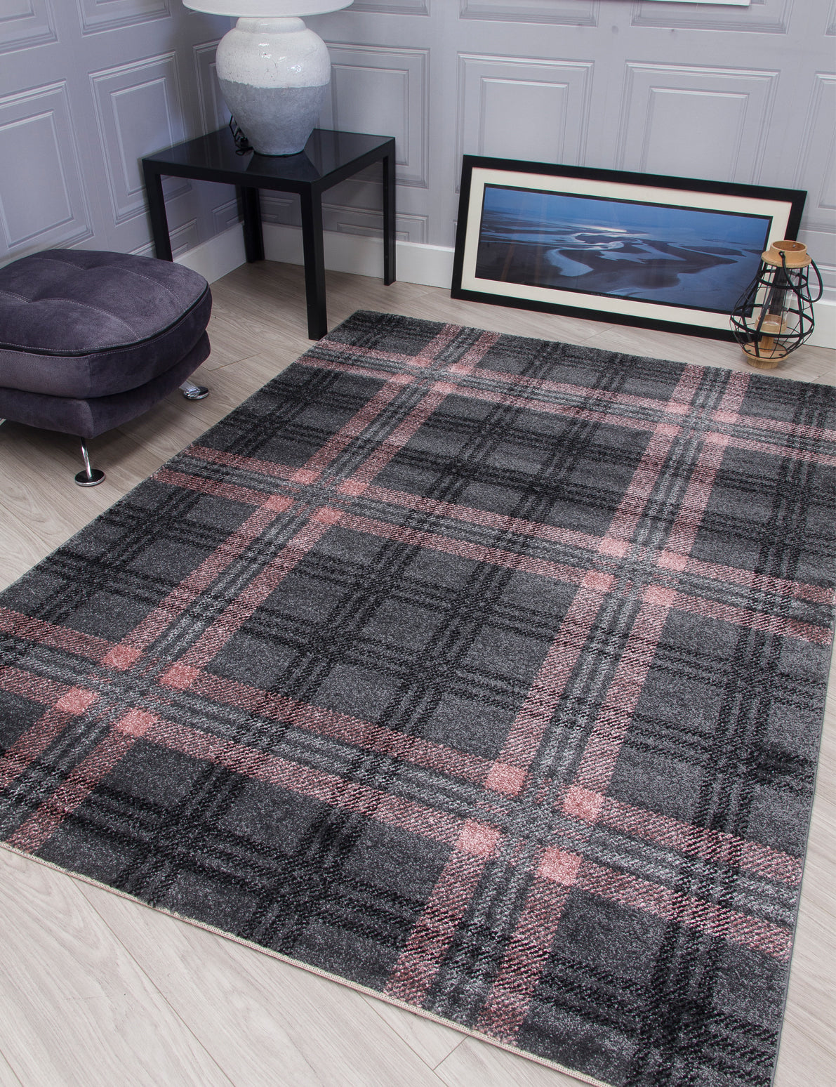 Glendale Grey/Pink Tartan Rugs