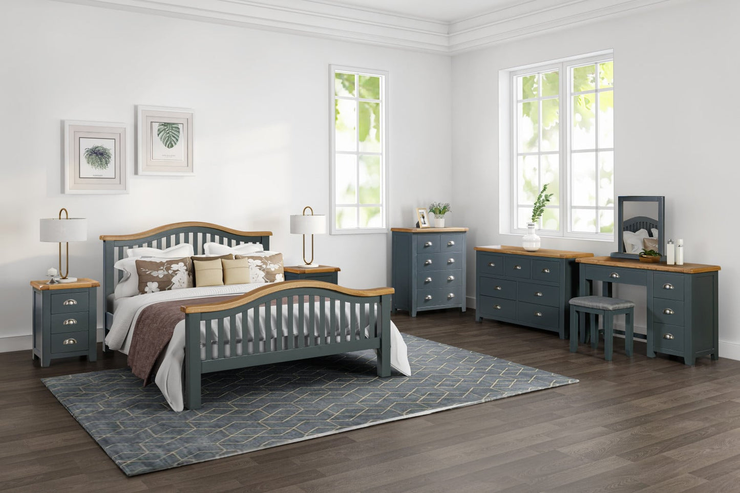Capri Navy Grey & Oak 3 Drawer Locker