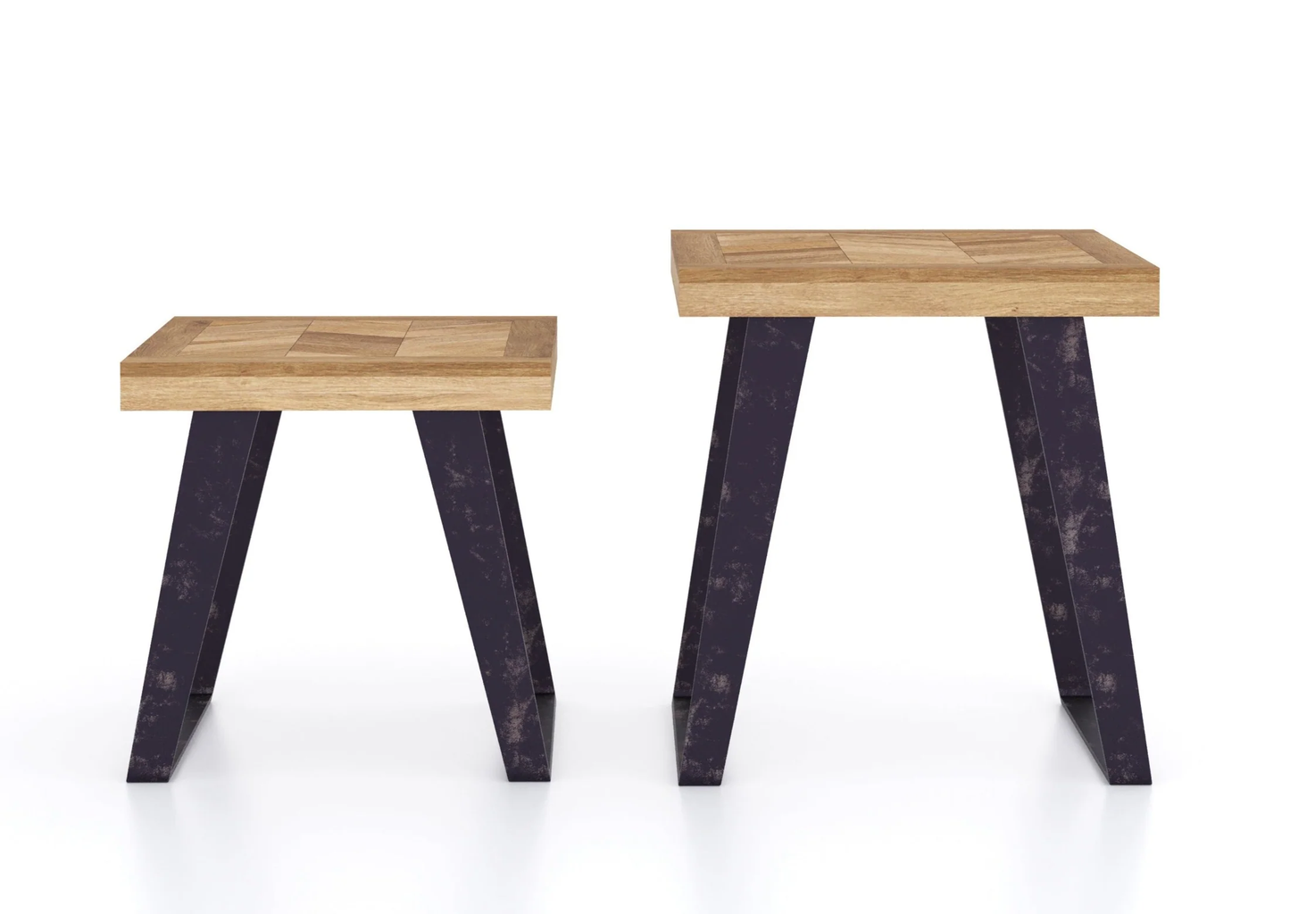 Agra Mango Parquet Herringbone Nest of 2 Side Tables
