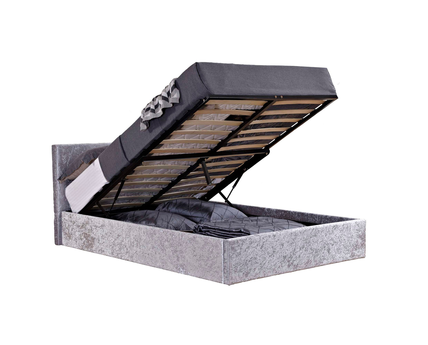 Berlin Steel Crushed Velvet Ottoman Storage Bed