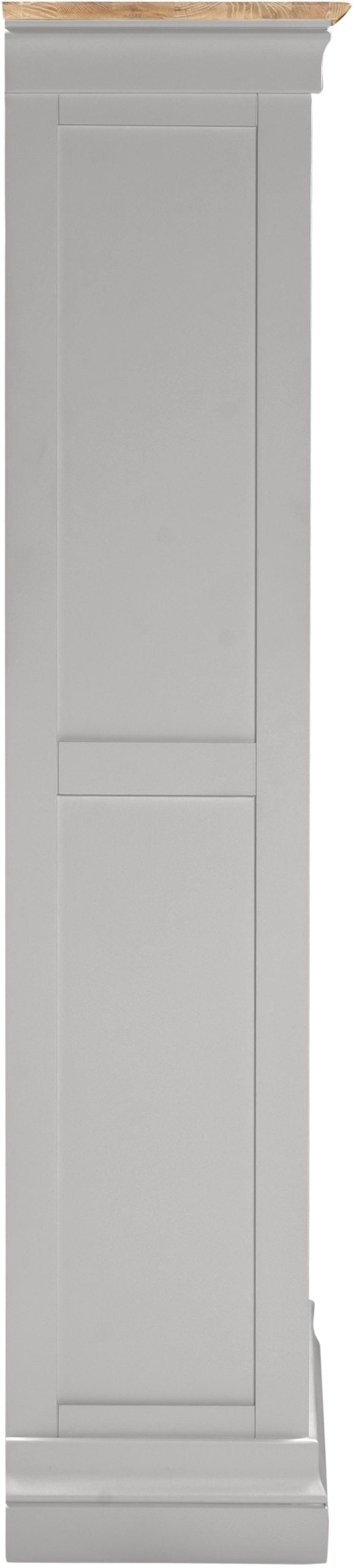 Gray cabinet door with a wooden top on a white background