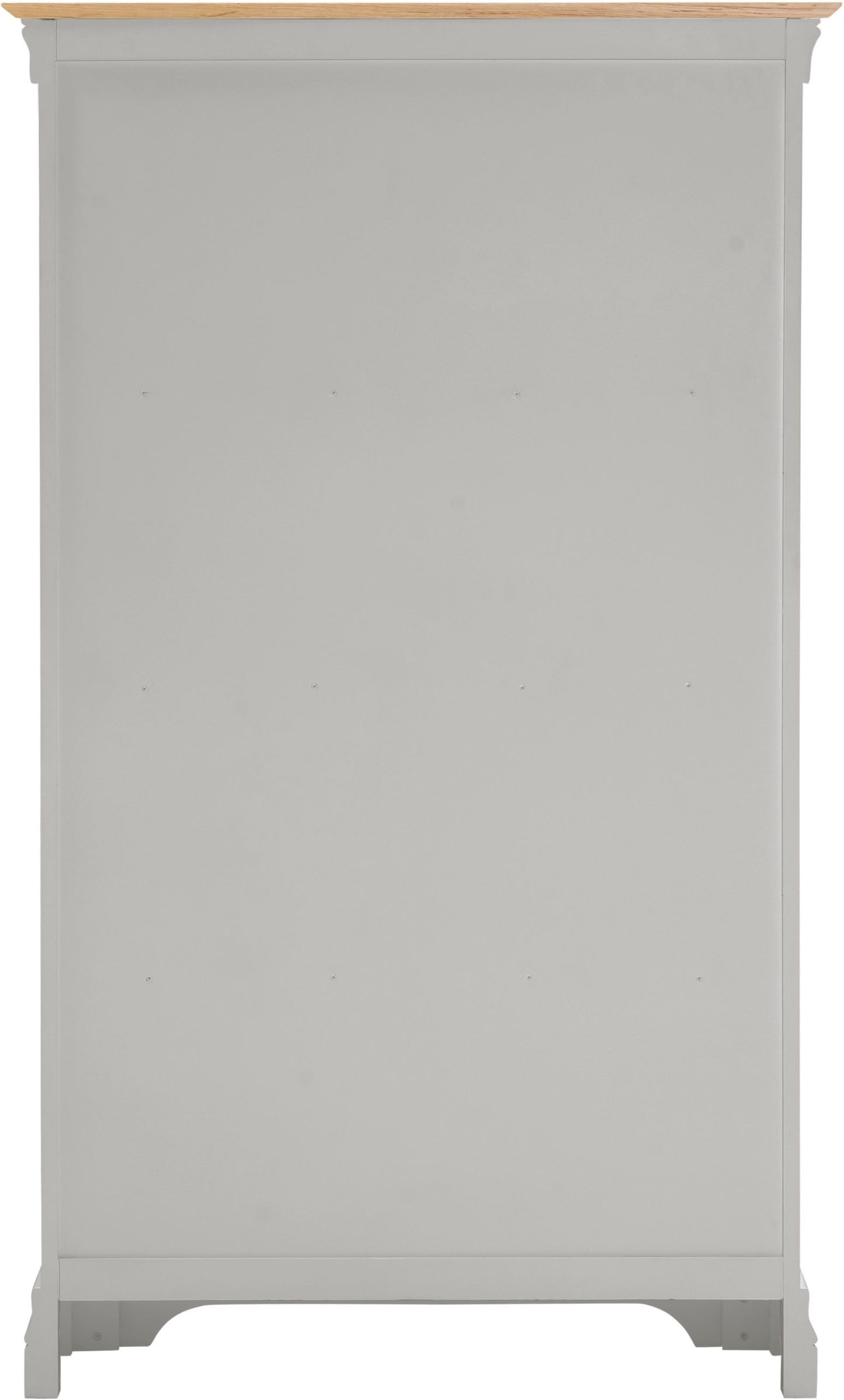 Gray dresser with a wooden top on a white background