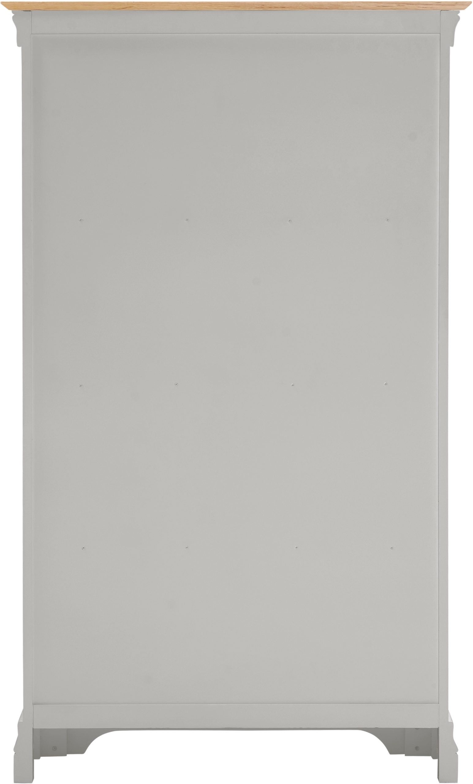 Gray dresser with a wooden top on a white background