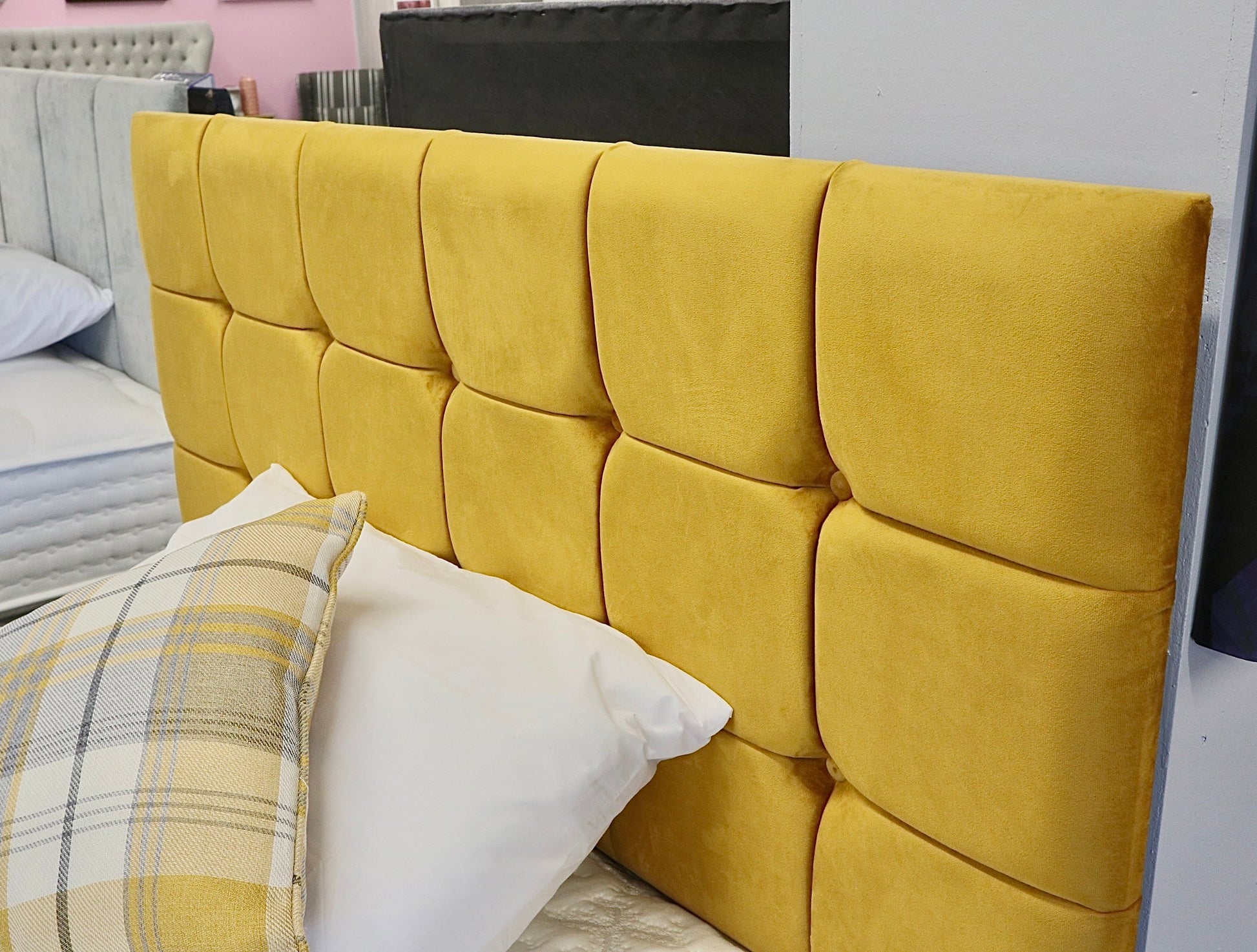 Monaco Gold fabric divan bed and headboard