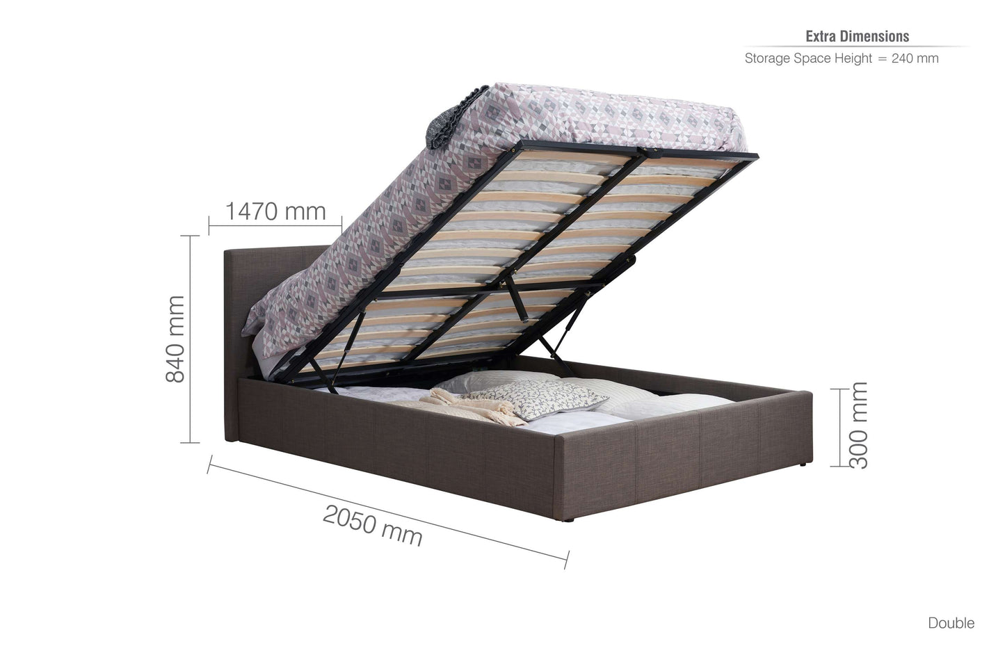 Berlin Grey Fabric Ottoman Storage Bed