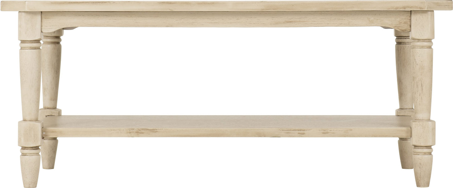 Light wooden side table with a shelf on a white background