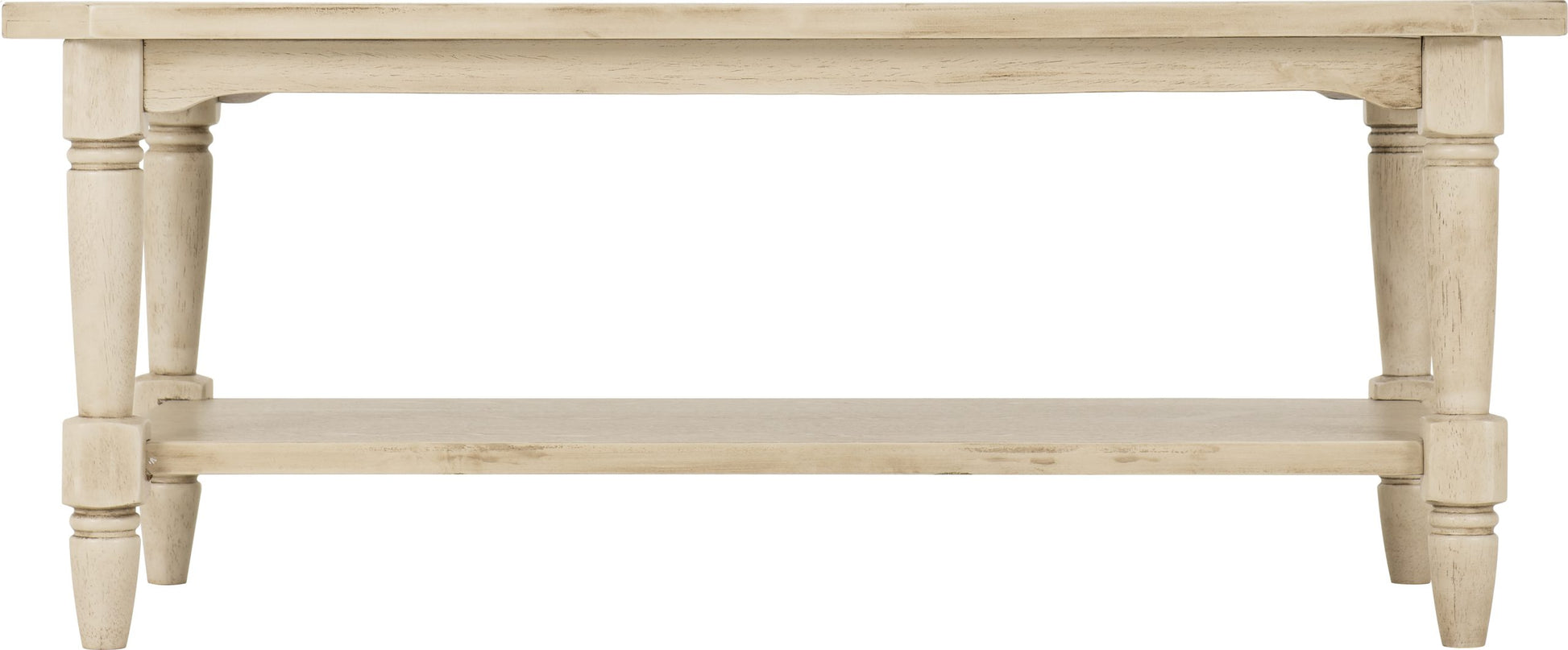 Light wooden side table with a shelf on a white background