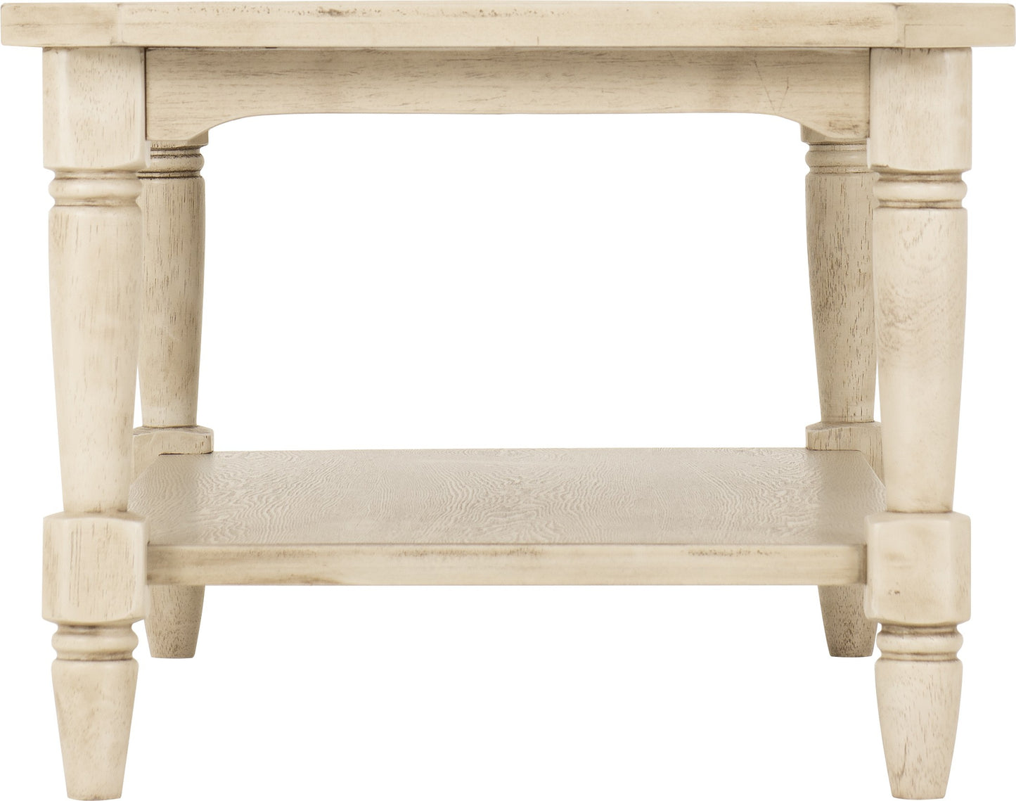 Light wooden side table with rounded legs on a white background