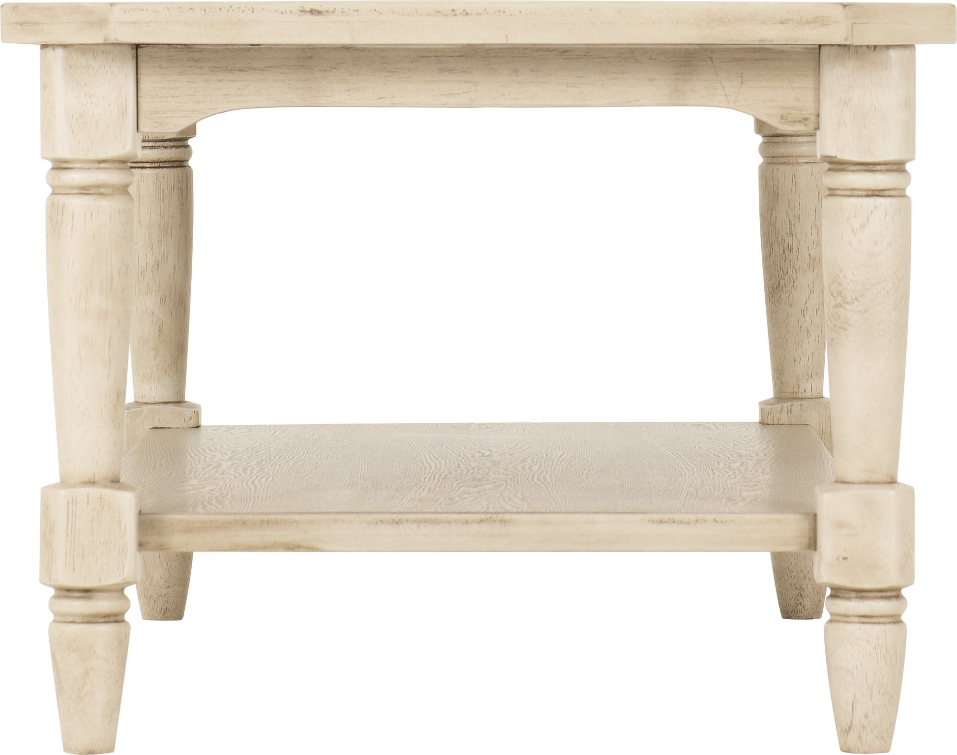 Light wooden side table with rounded legs on a white background