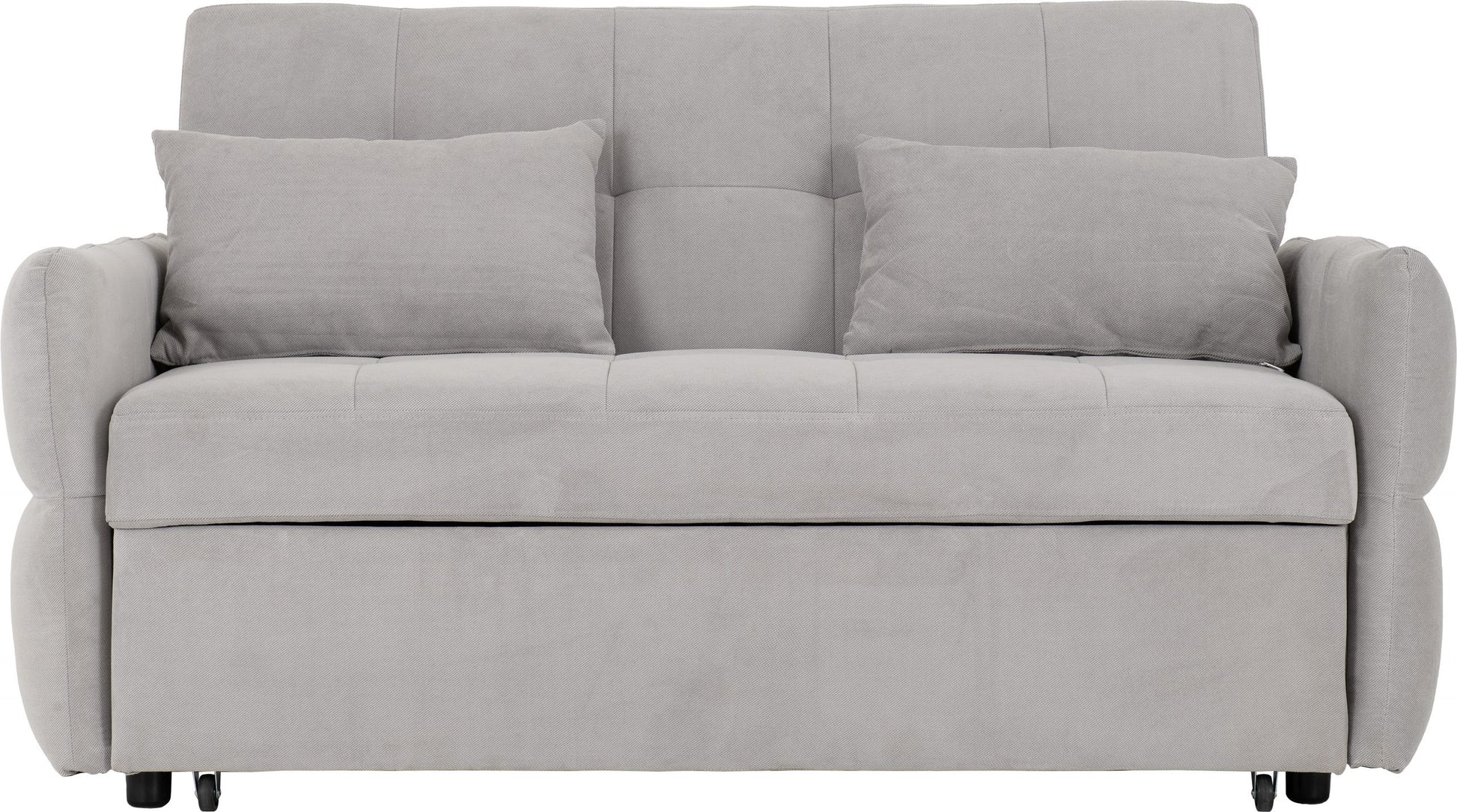 Gray sofa bed with three cushions on a white background