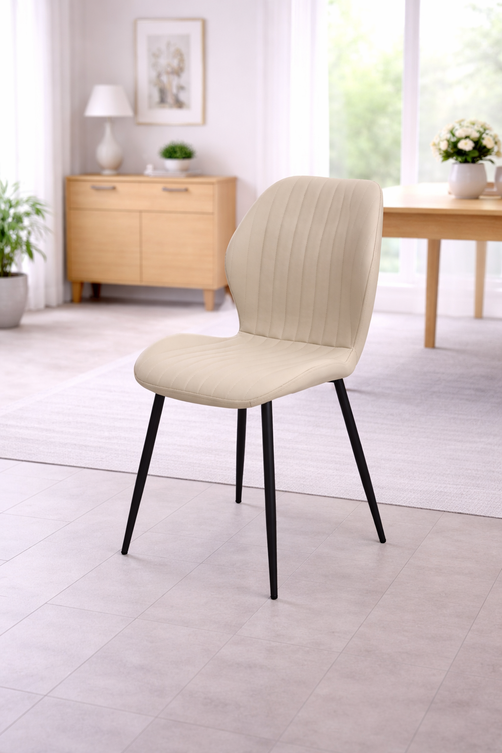 Willow 1.2m Light Oak Round Dining Table Set + Ashton Stone Fabric Dining Chairs