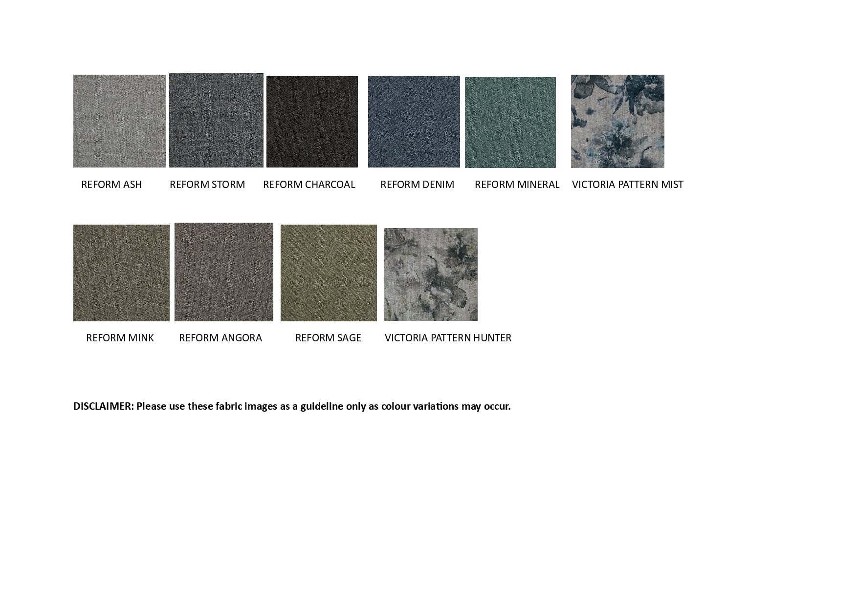 Fabric color swatches with text and disclaimer.