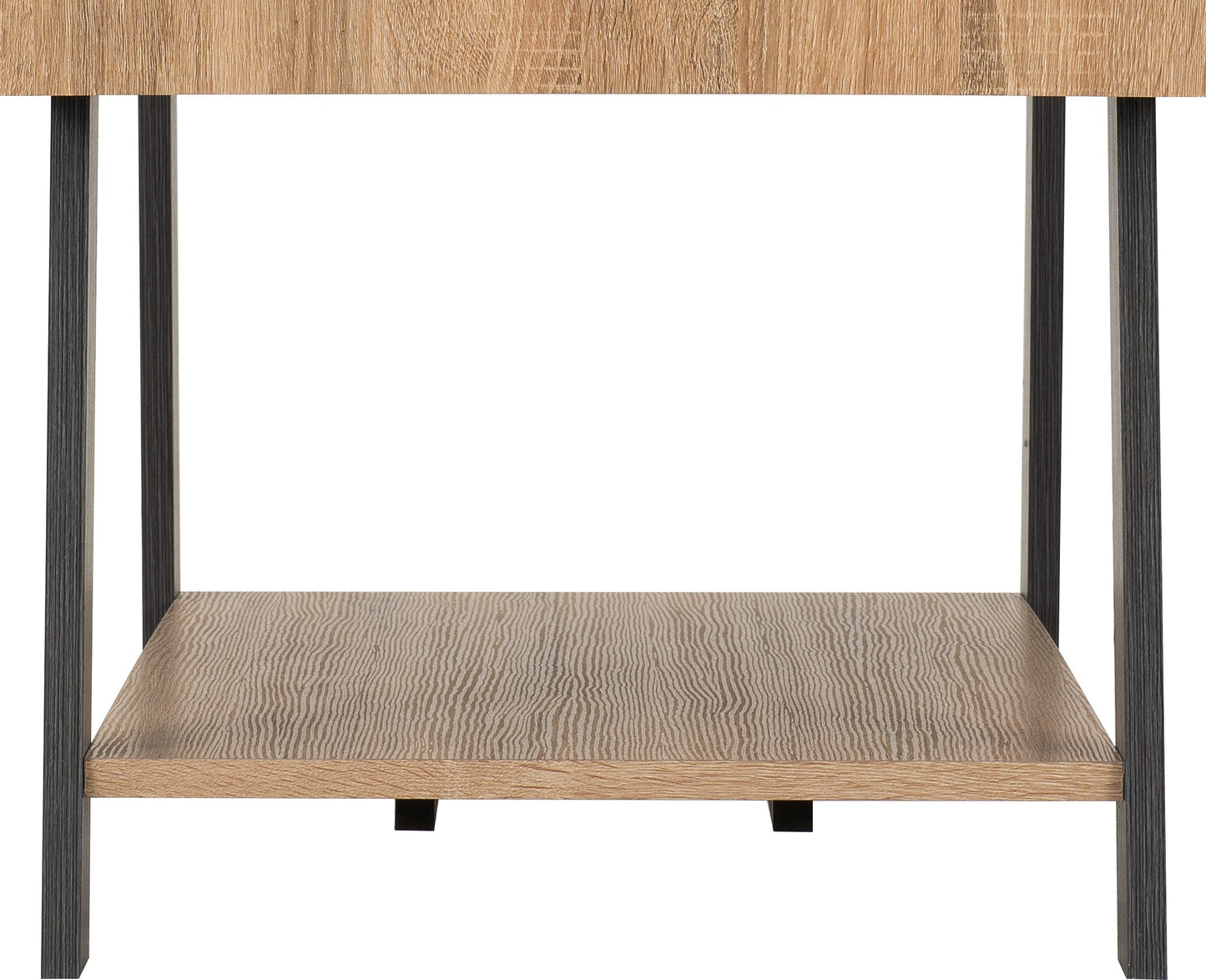 Wooden side table with metal legs on a white background