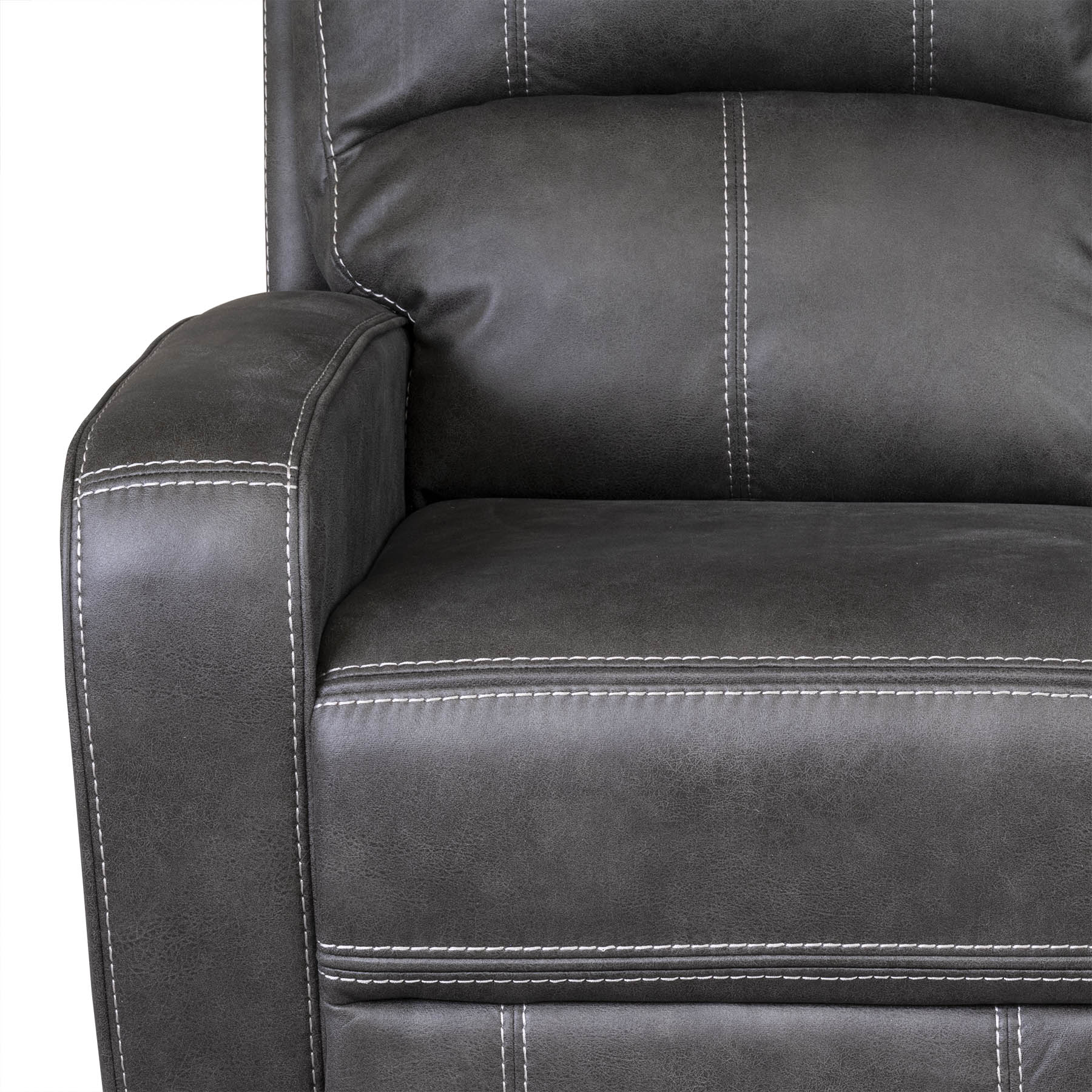 Gunmetal Grey sectional recliner corner sofa armchair with stitching details