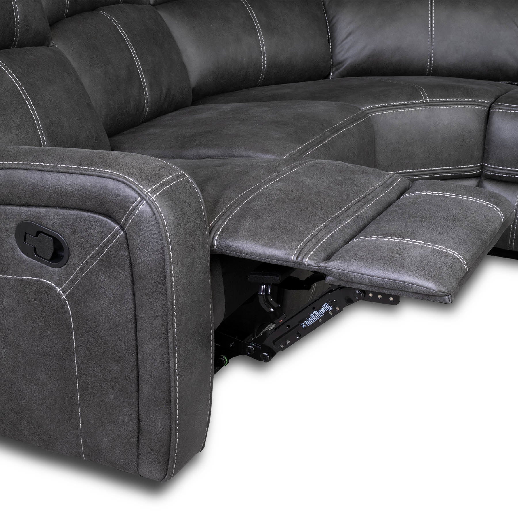Gunmetal Grey sectional recliner corner sofa on a white background