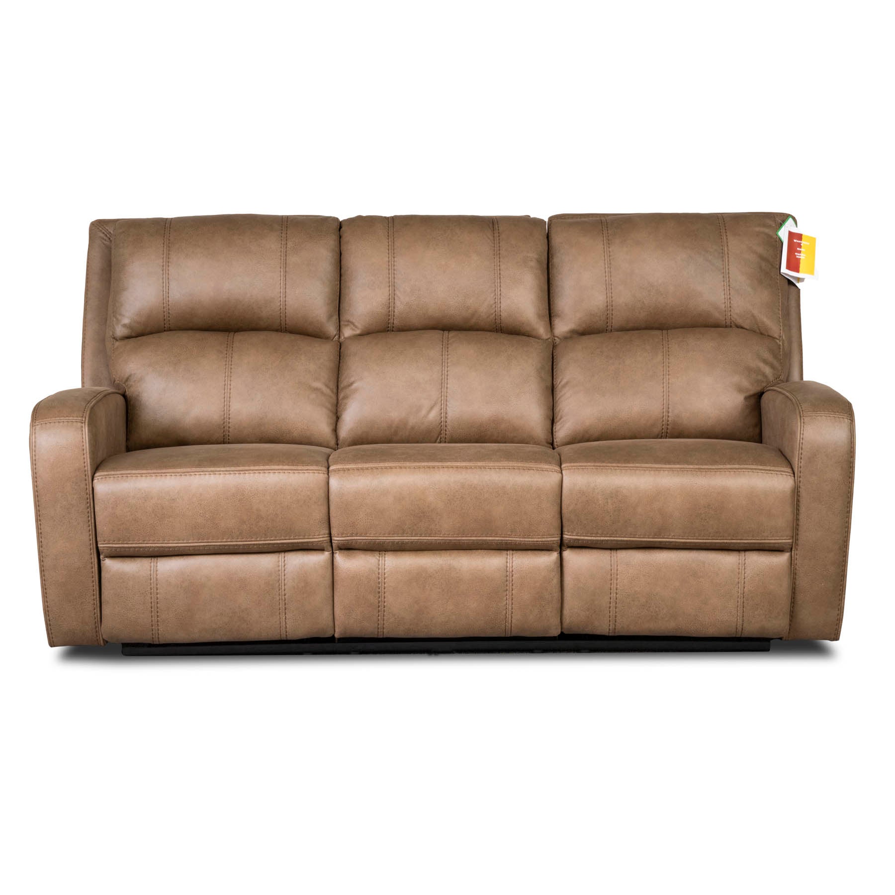 Tan Brown Fabric recliner sofa with reclining feature on a white background