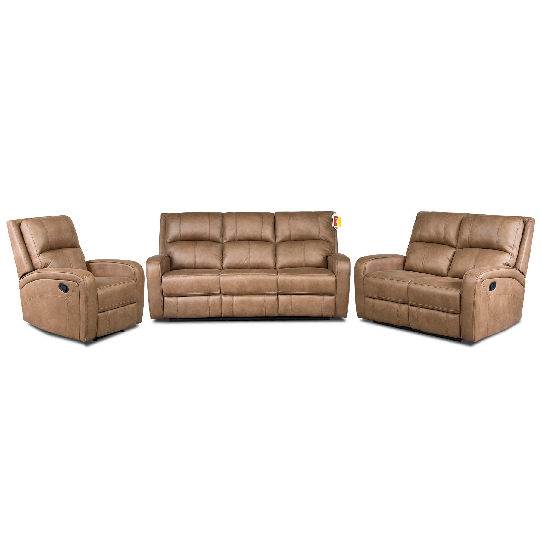 Tan Brown Fabric recliner sofa set on a white background