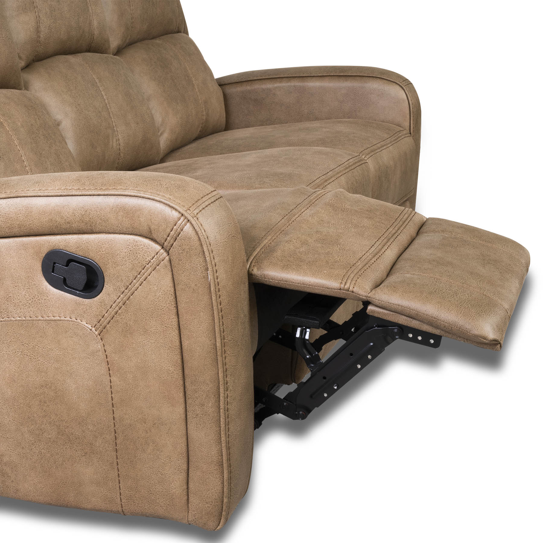 Tan Brown Fabric recliner sofa with footrest on a white background