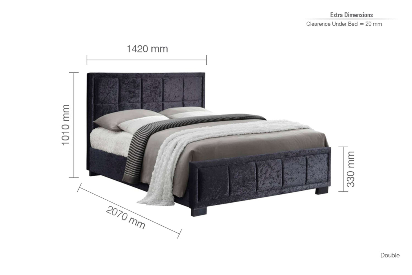 Hannover Black Crushed Velvet Fabric Bed
