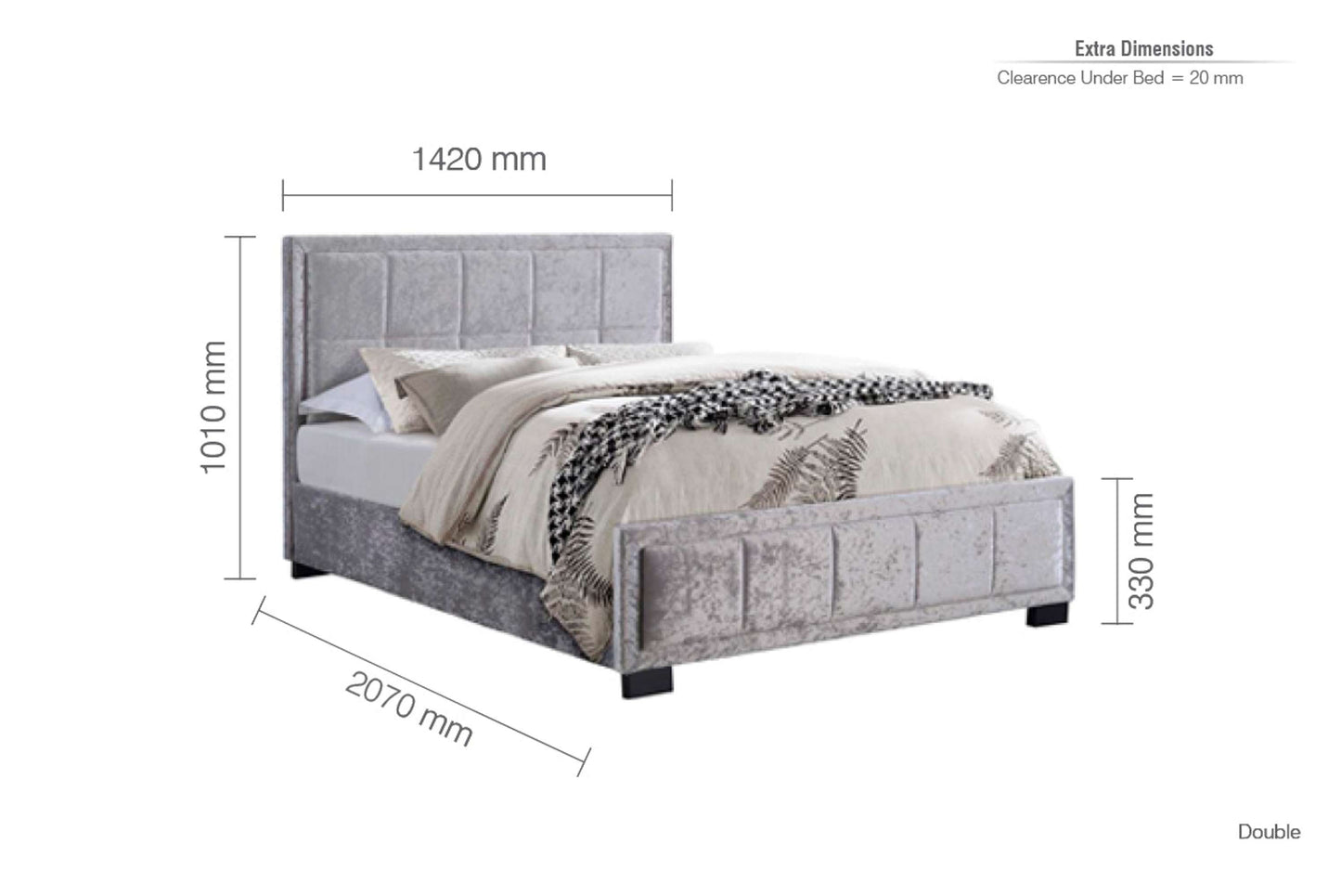 Hannover Steel Crushed Velvet Fabric Bed