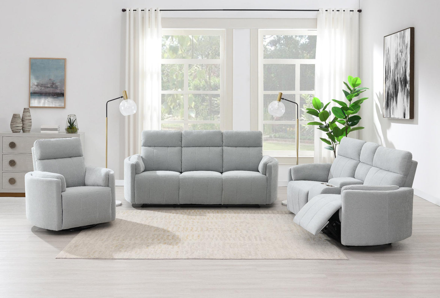 Juno Recliner Sofas - Beige Chenille Fabric