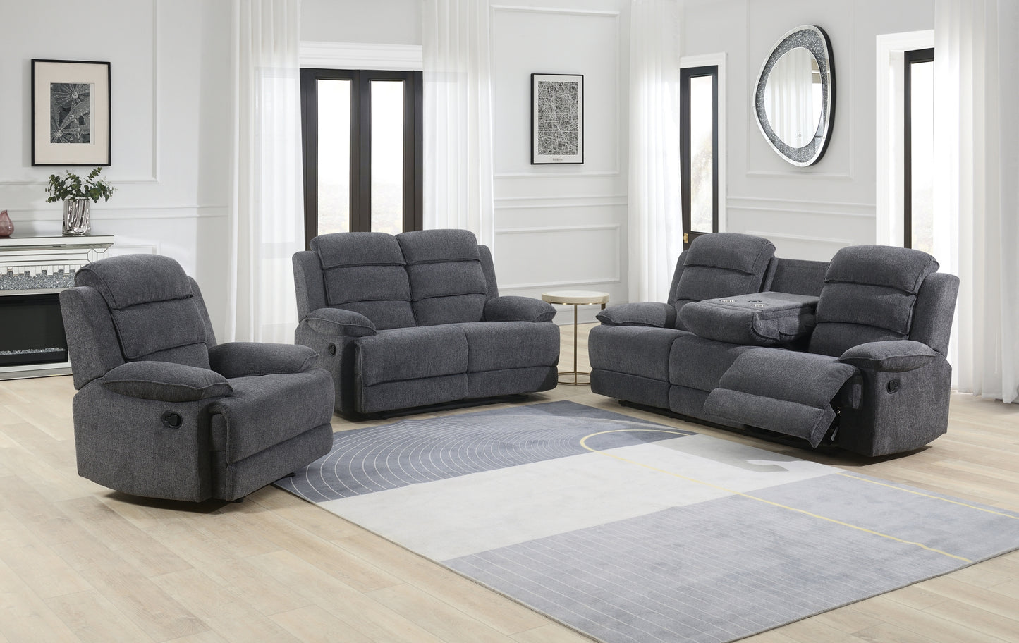 Lancaster Recliner Sofas Dark Grey Fabric