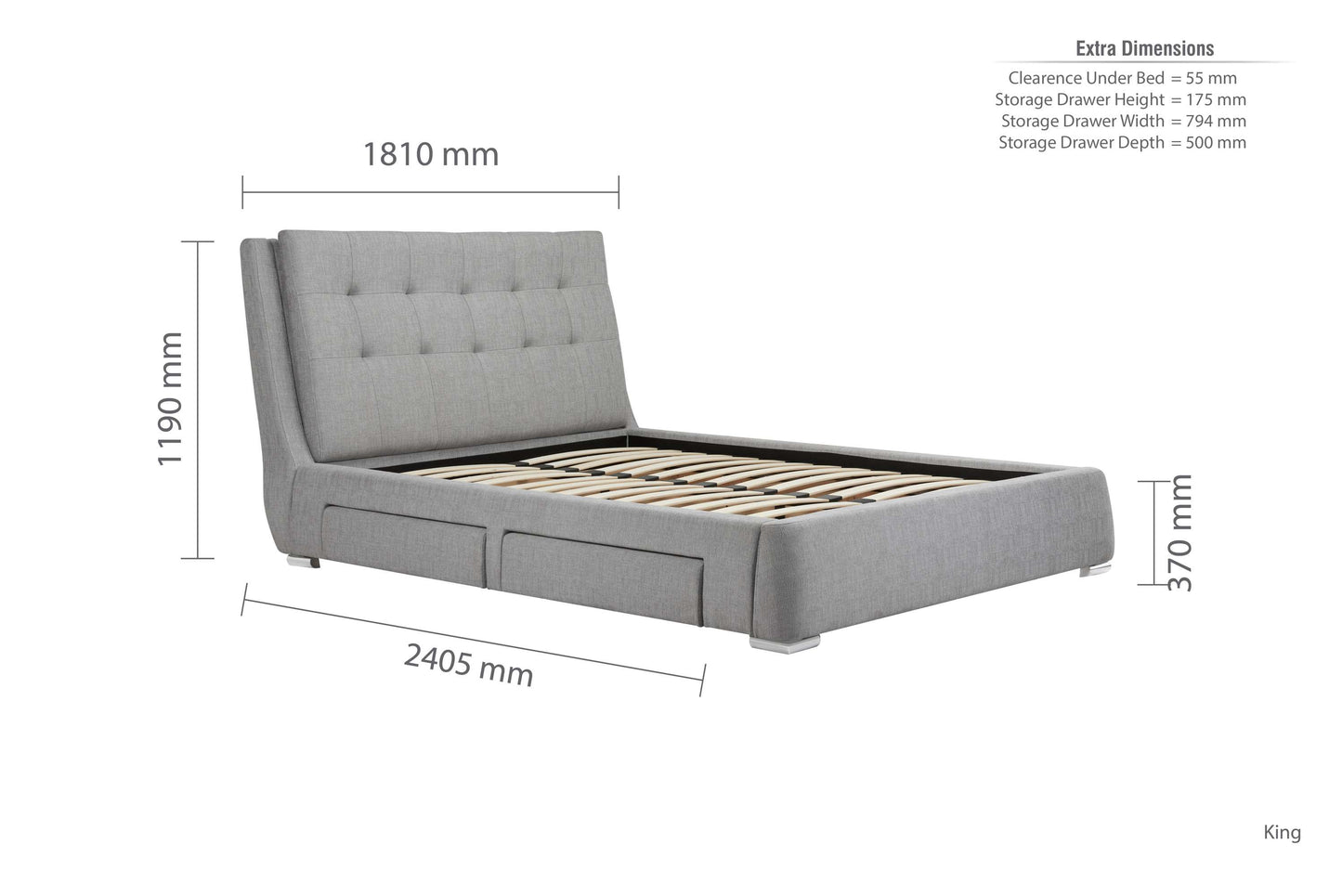 Mayfair Grey Fabric Bed With Storage Drawers