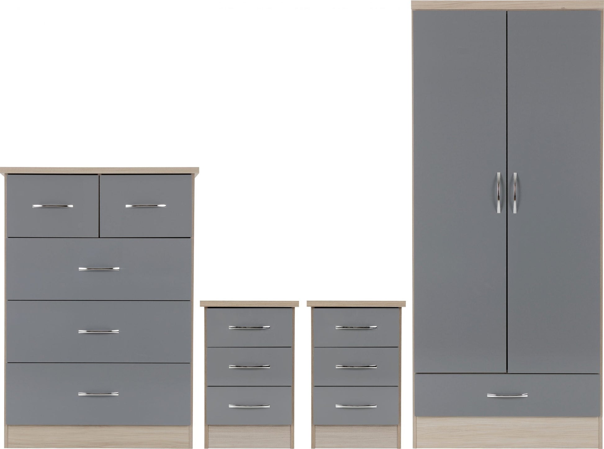 Grey and oak bedroom furniture