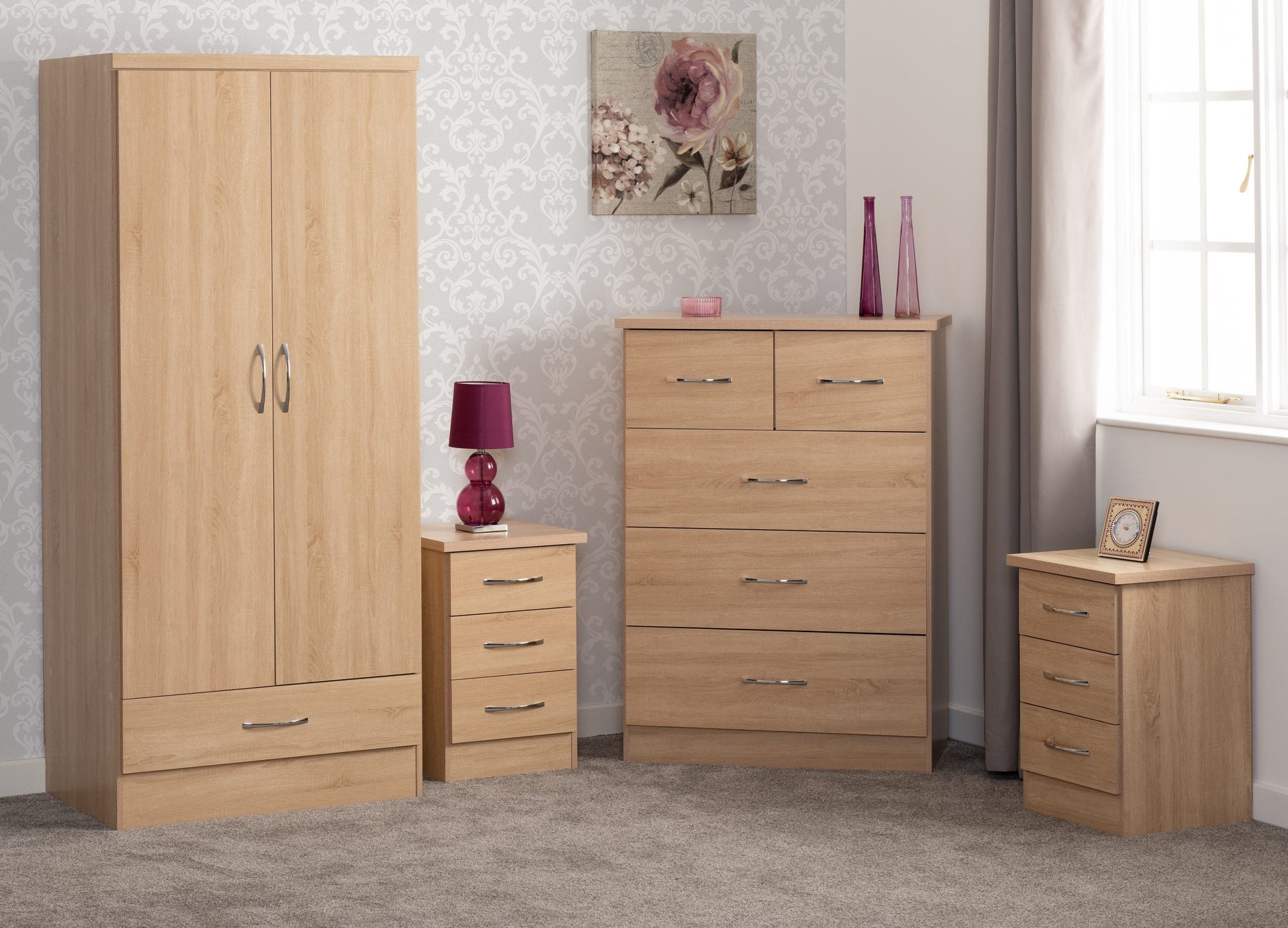 oak 3 door wardrobe set