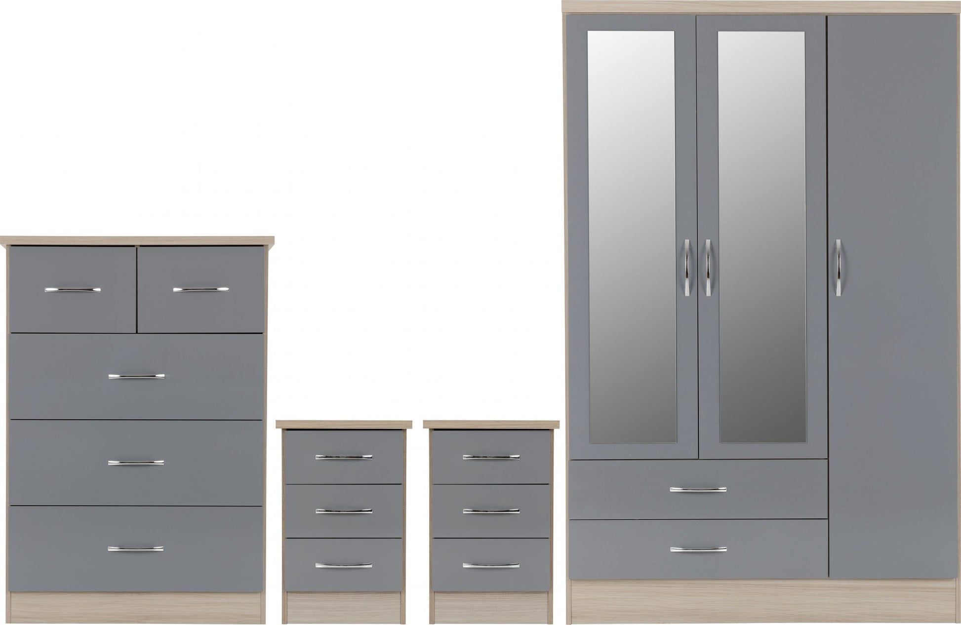 grey and oak 3 door wardrobe set