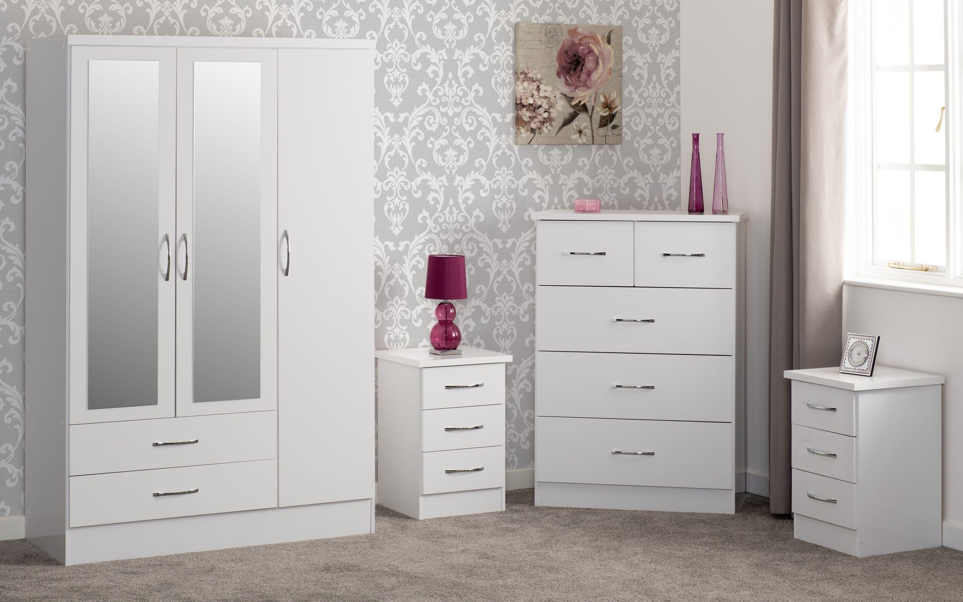 white 3 door wardrobe set
