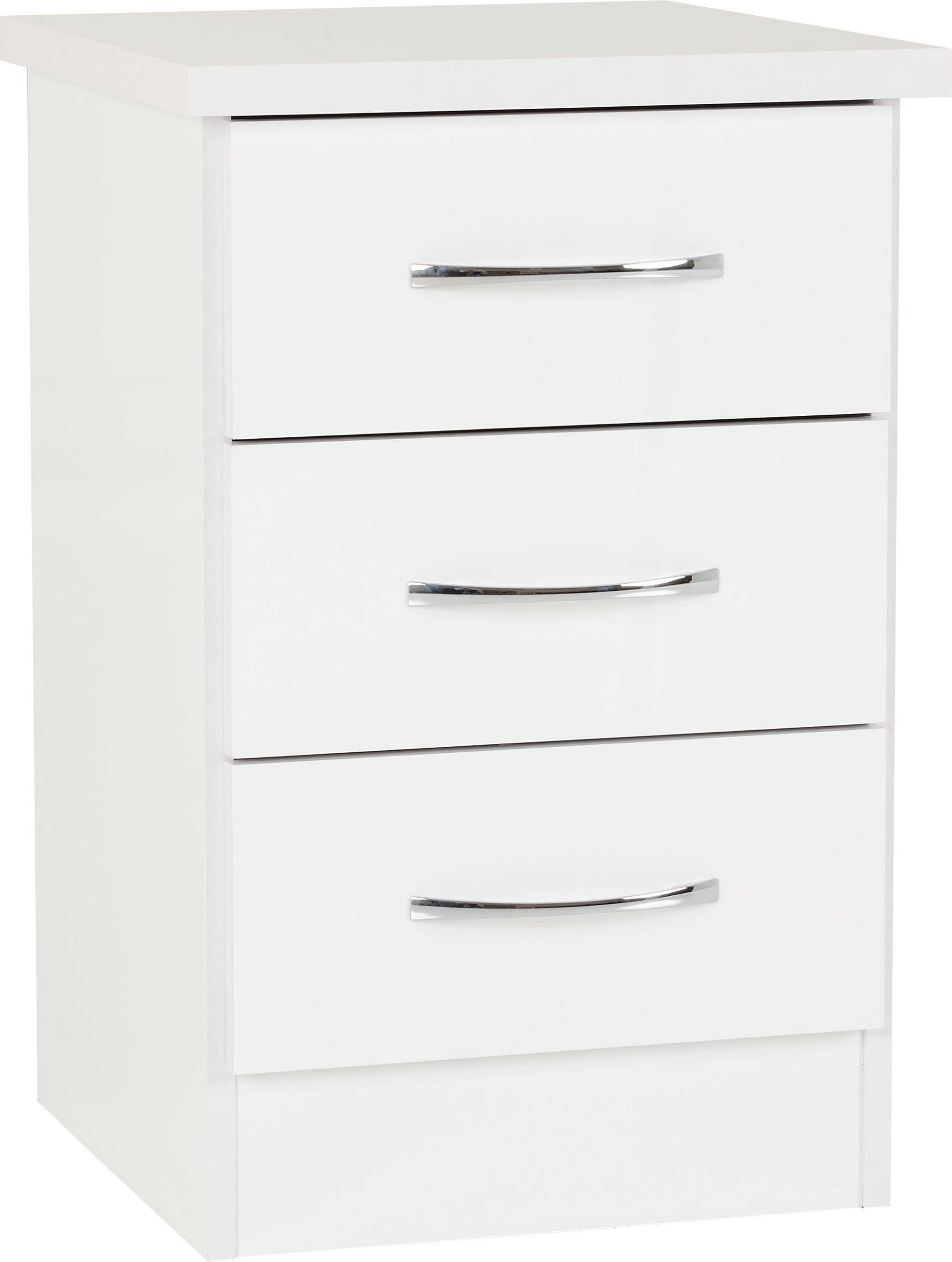 3 drawer white bedside
