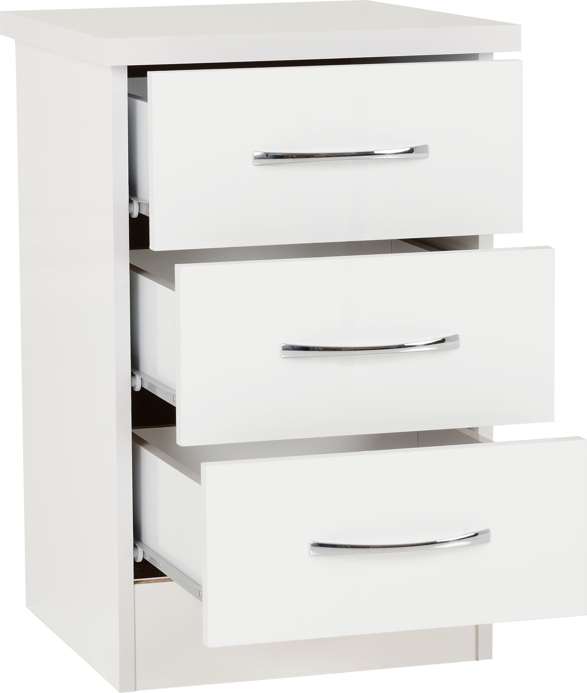 white 3 drawer bedside locker