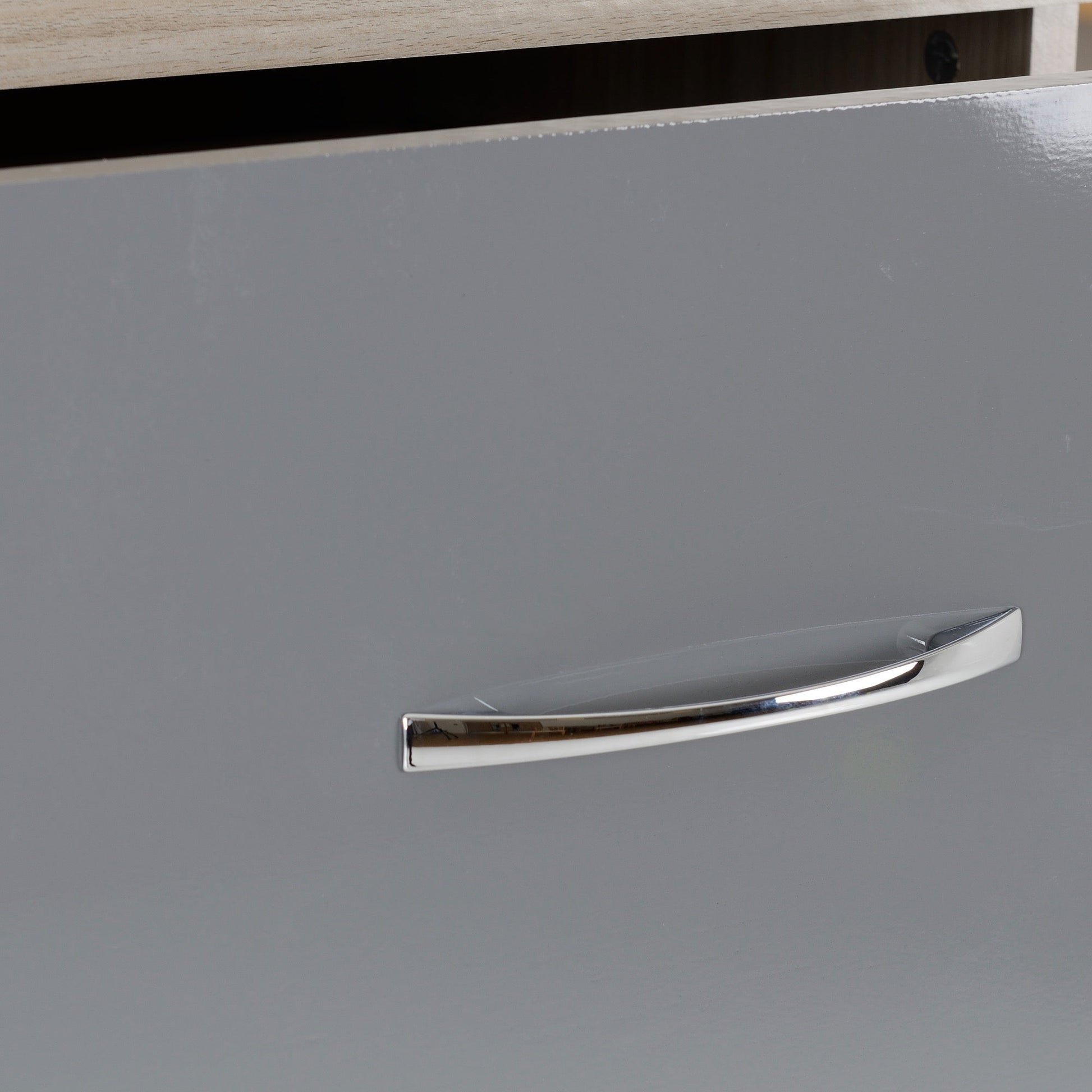Grey and oak bedroom furniture close up