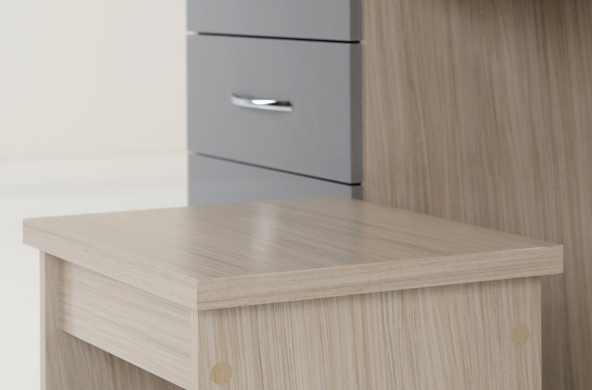 Grey and oak 4 drawer dressing table with mirror and stool