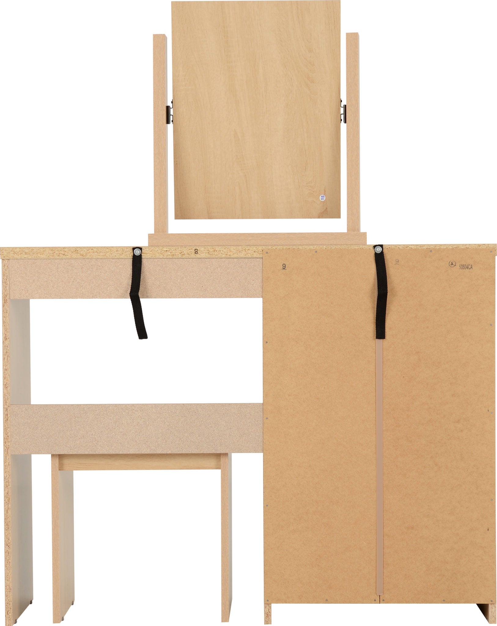 Grey and oak 4 drawer dressing table with mirror and stool