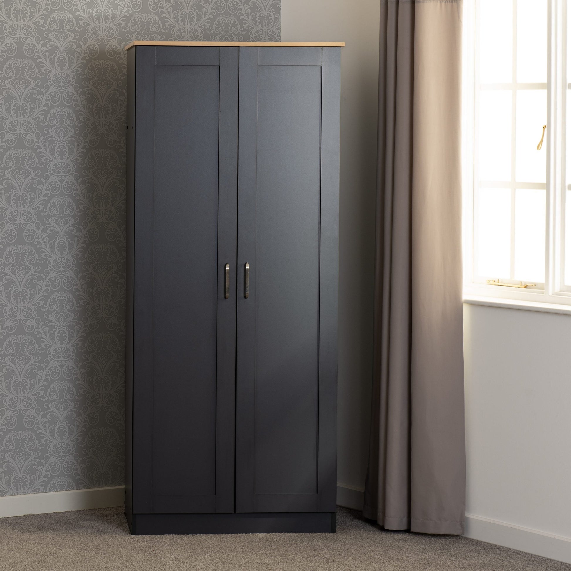 Portland Trio White/Grey/Oak Effect Wardrobe Bedroom Set