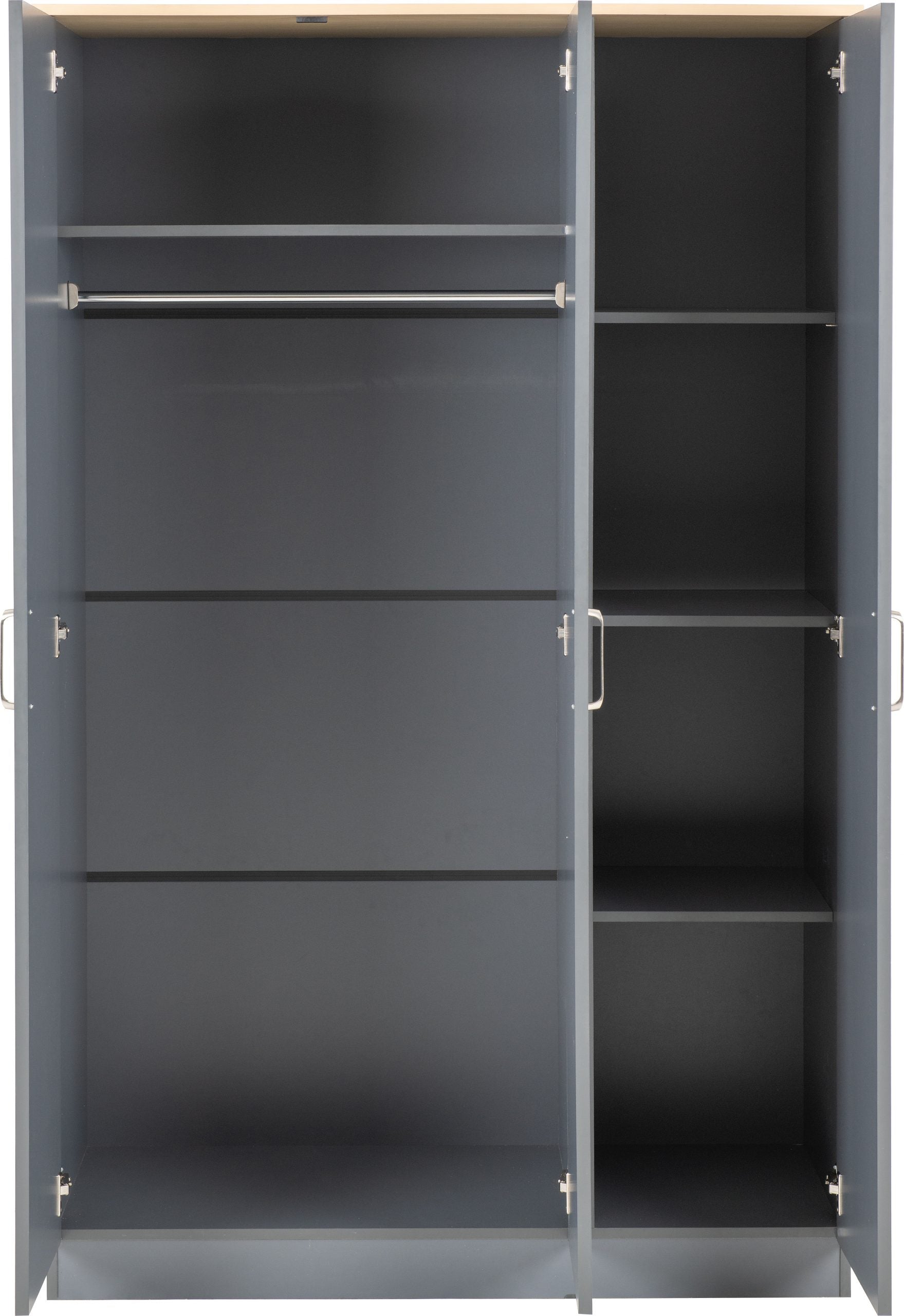 Portland Trio White/Grey/Oak Effect 3 Door Wardrobe Bedroom Set