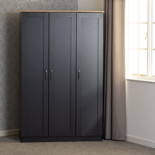Portland White/Grey/Oak Effect 3 Door Wardrobe.