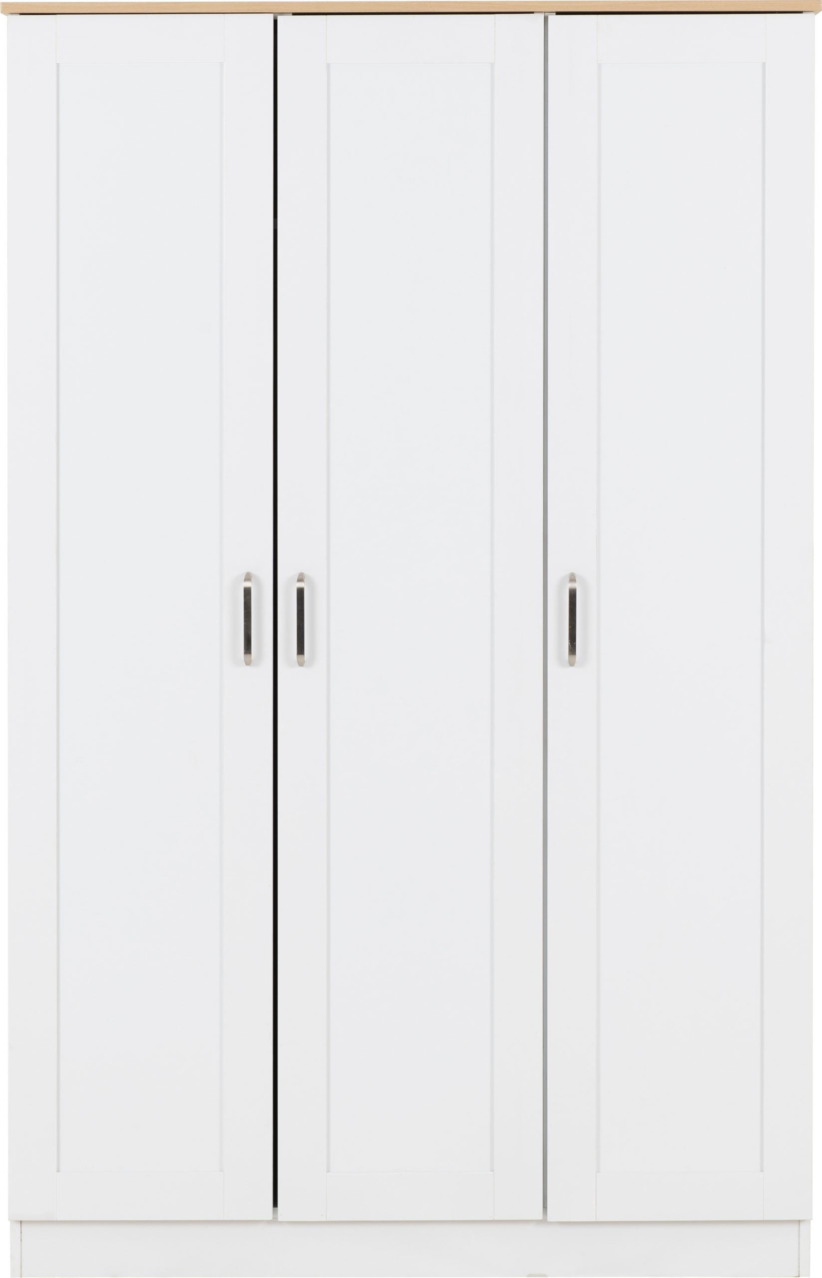 Portland Trio White/Grey/Oak Effect 3 Door Wardrobe Bedroom Set