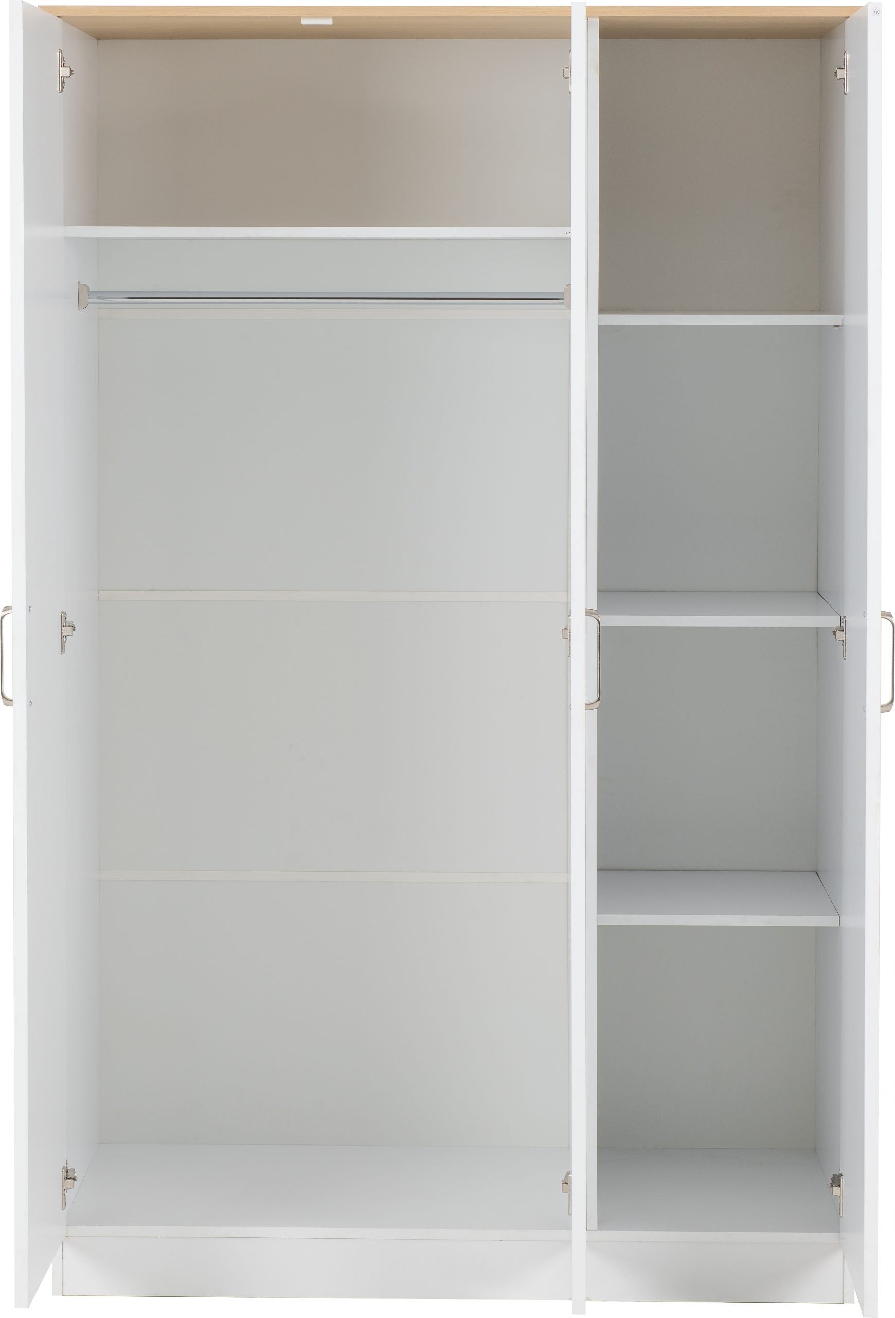 Portland Trio White/Grey/Oak Effect 3 Door Wardrobe Bedroom Set