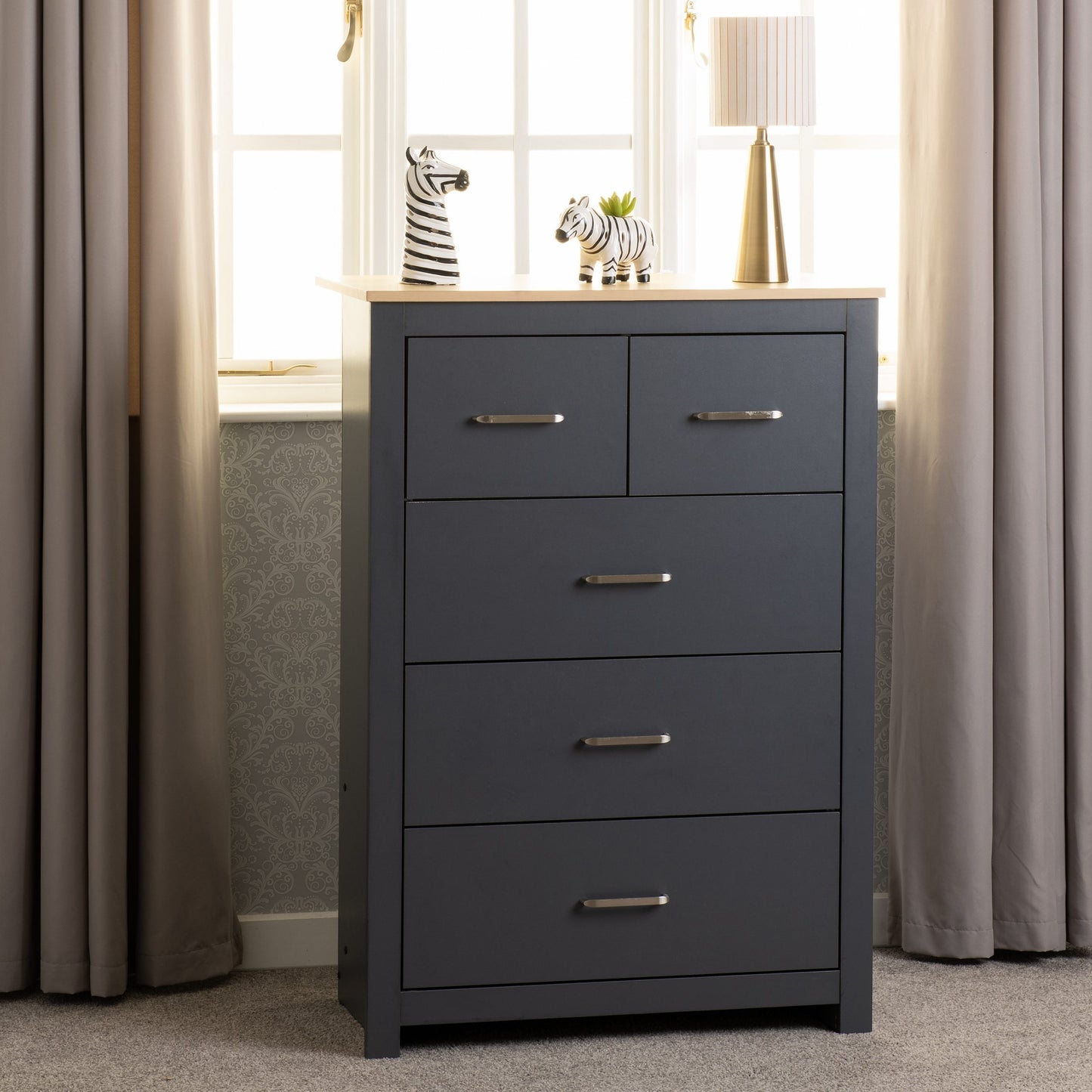 Portland Trio White/Grey/Oak Effect 2 Door Wardrobe Bedroom Set