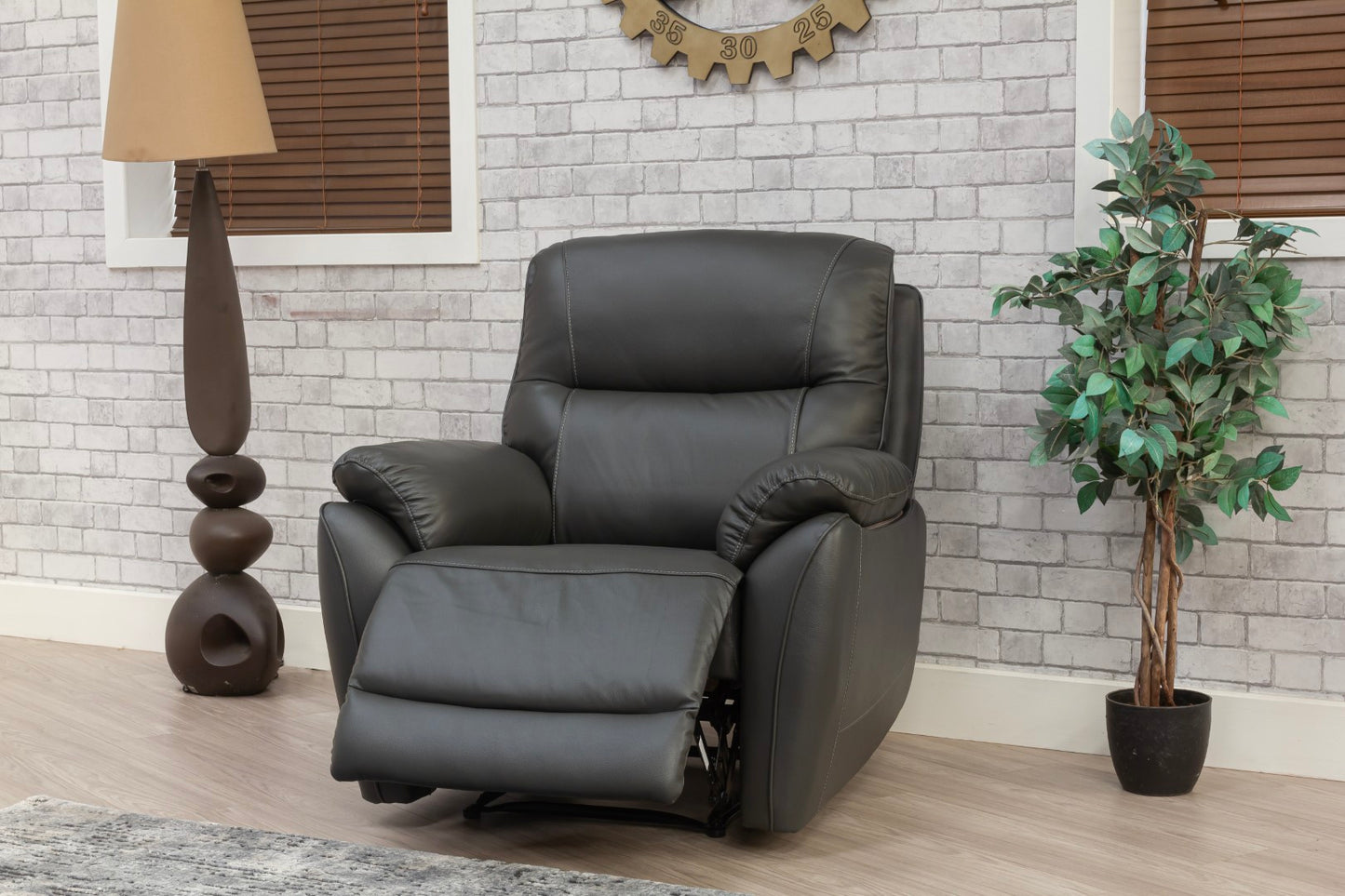 Pandora Half Leather Dark Grey Recliner Sofas