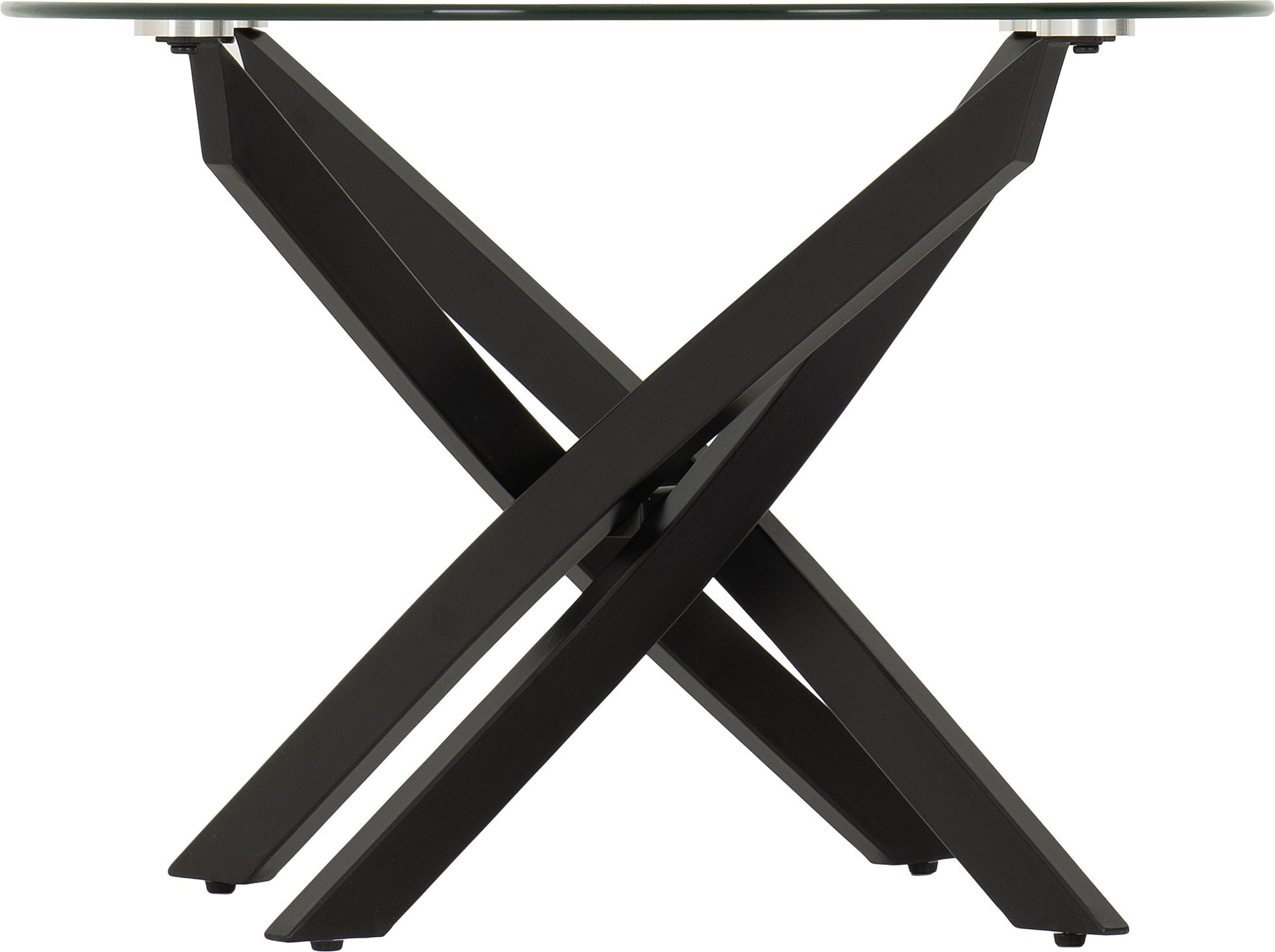Black metal X-shaped table base on a white background