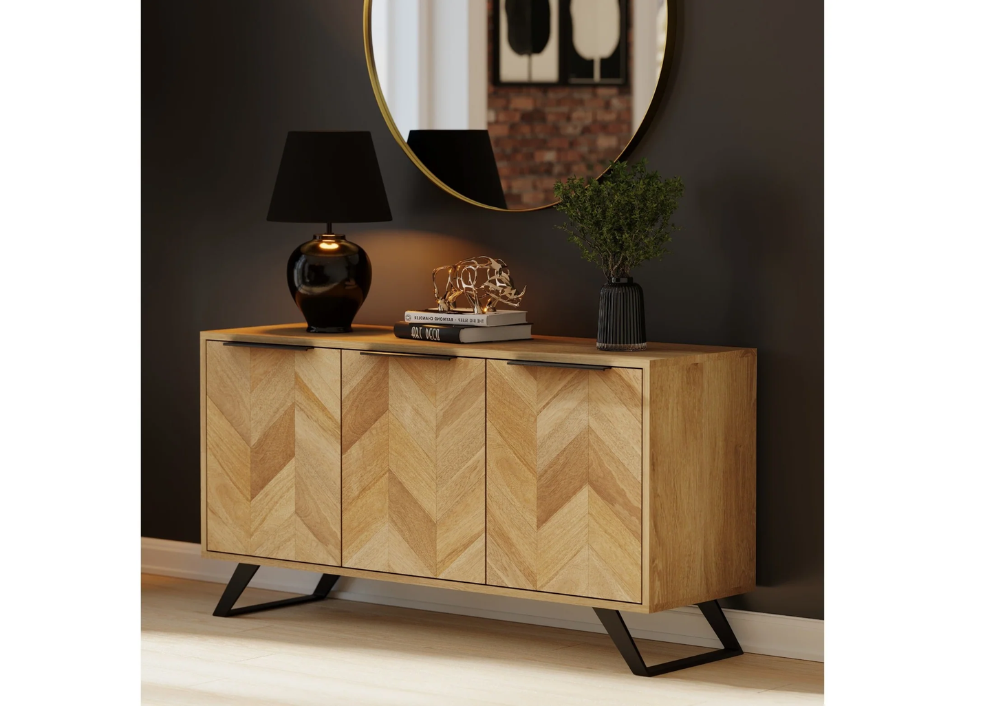 Agra Mango Parquet Herringbone 3 Door Sideboard