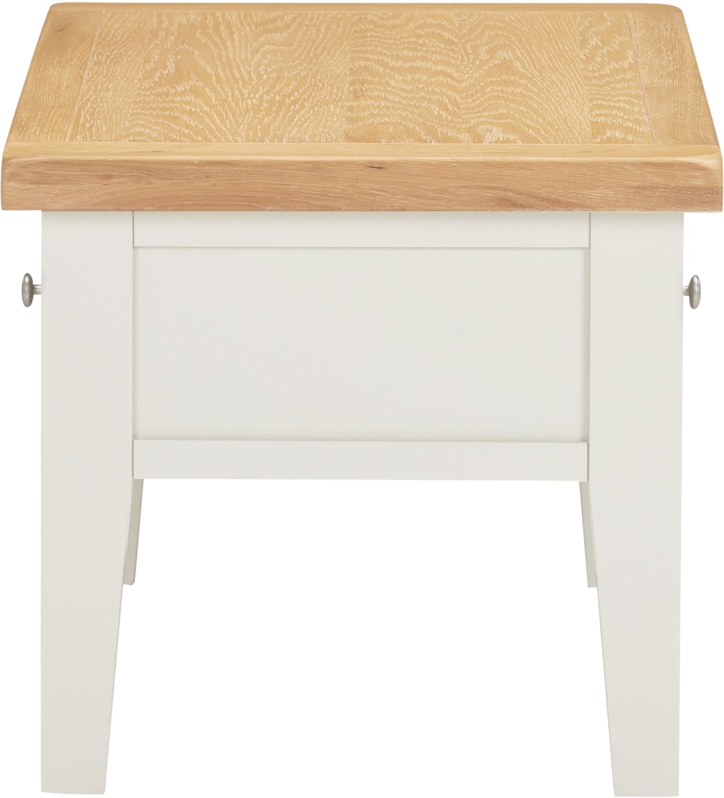 White cabinet with a wooden top on a white background