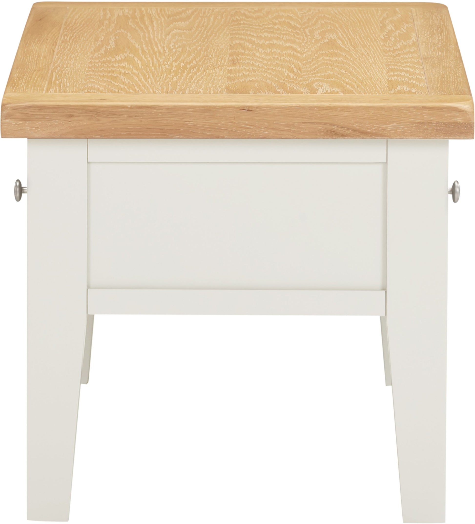 White cabinet with a wooden top on a white background