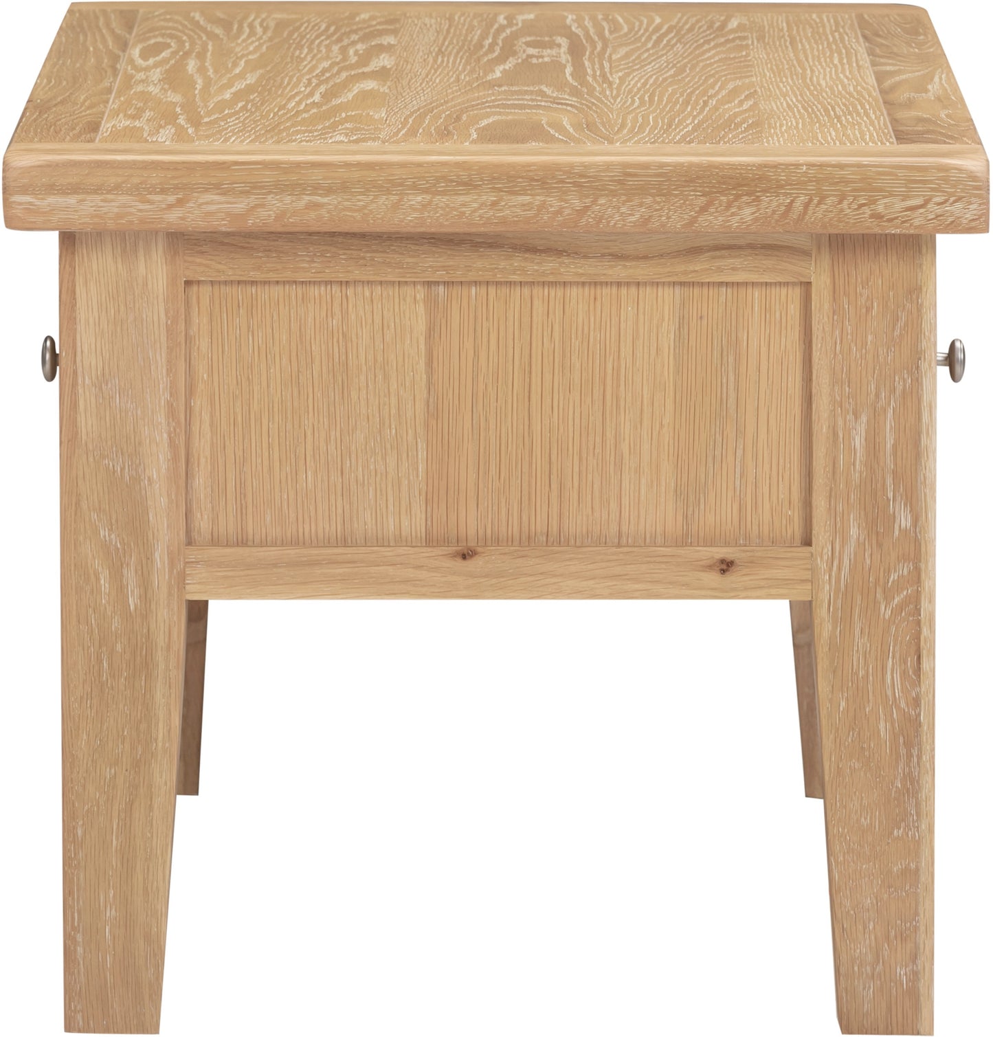 Wooden side table with a plain background