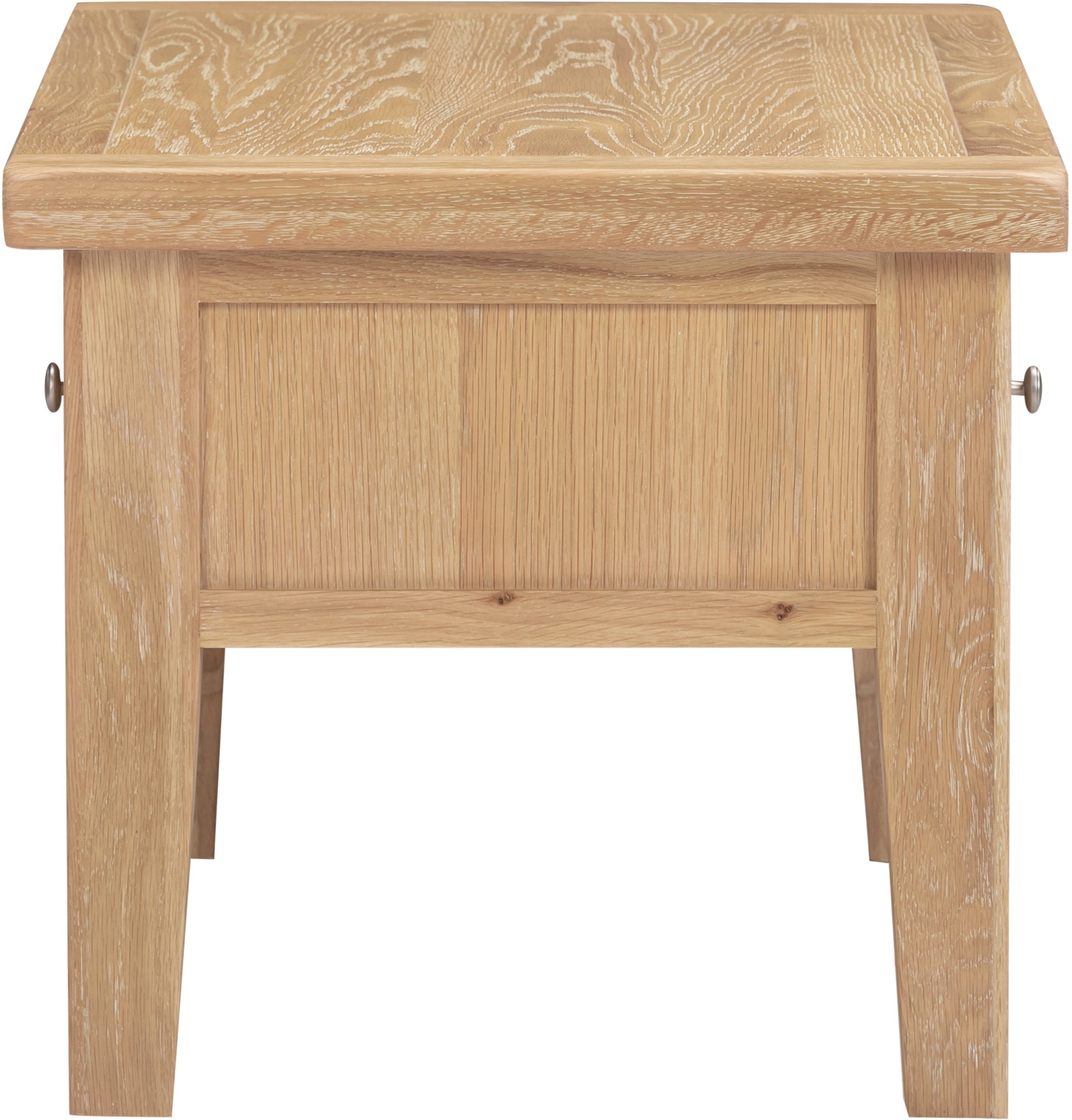 Wooden side table with a plain background